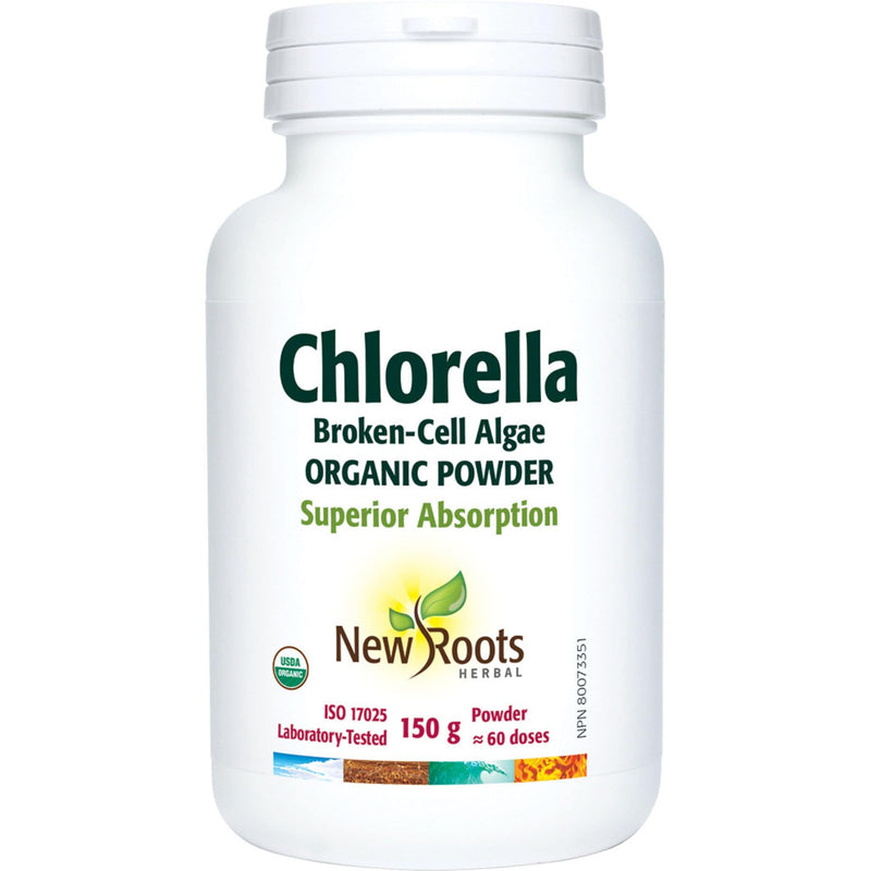 New Roots Chlorella Powder, Certified Organic Chlorella Powder (Deep Green, Broken-Cell), 150-454g