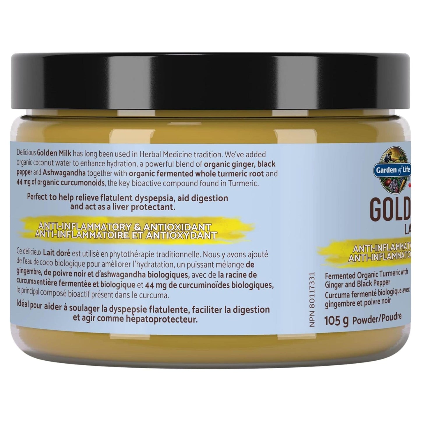 Fermented Organic Turmeric with Ginger and Black Pepper, 105g | Garden of Life Organics Golden Milk