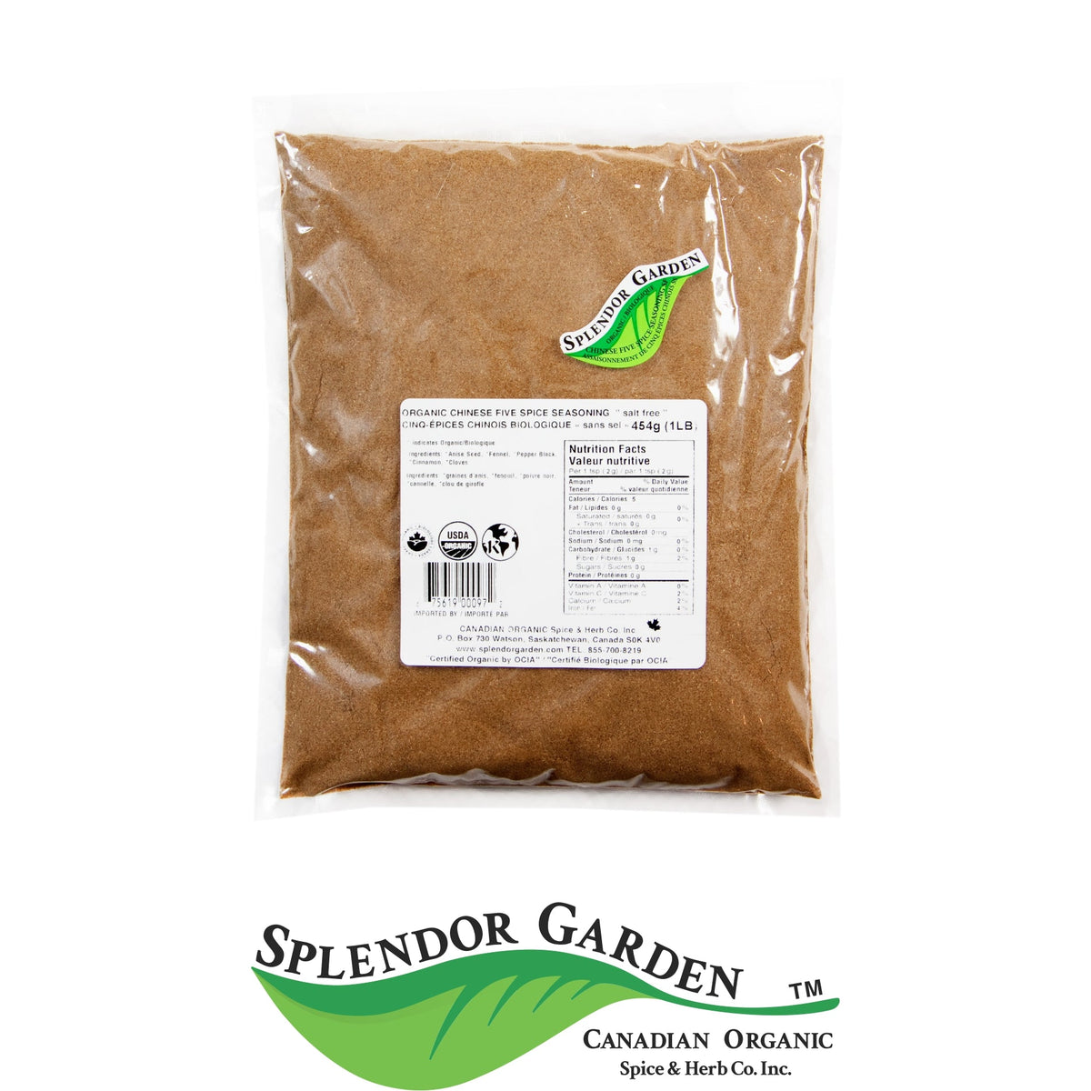 Splendor Garden Organic Chinese 5 Spice Seasoning, Salt-Free, 454g Bulk Bag
