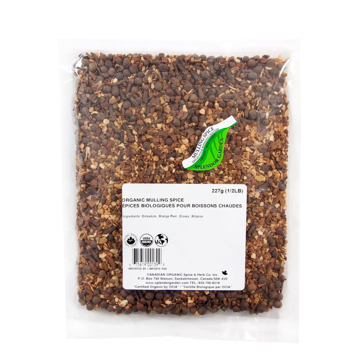Splendor Garden Organic Mulling Spice, Whole Blend, 227g Bulk Bag