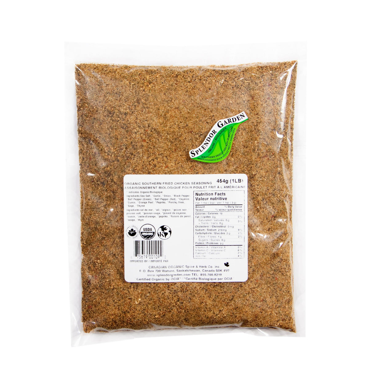 Splendor Garden Organic Southern Fried Chicken Seasoning, 454g Bulk Bag