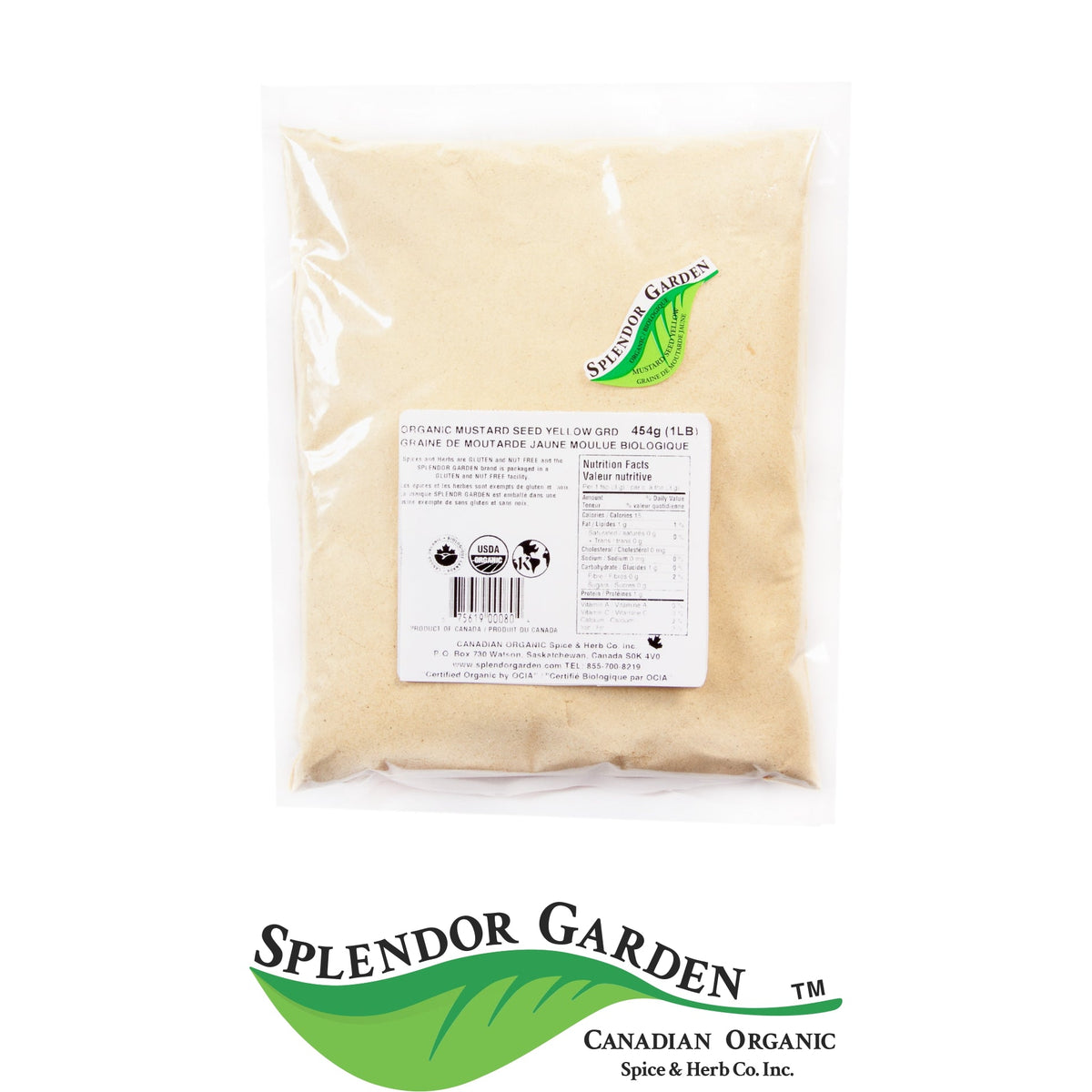Splendor Garden Organic Ground Yellow Mustard Seed, 454g Bulk Bag