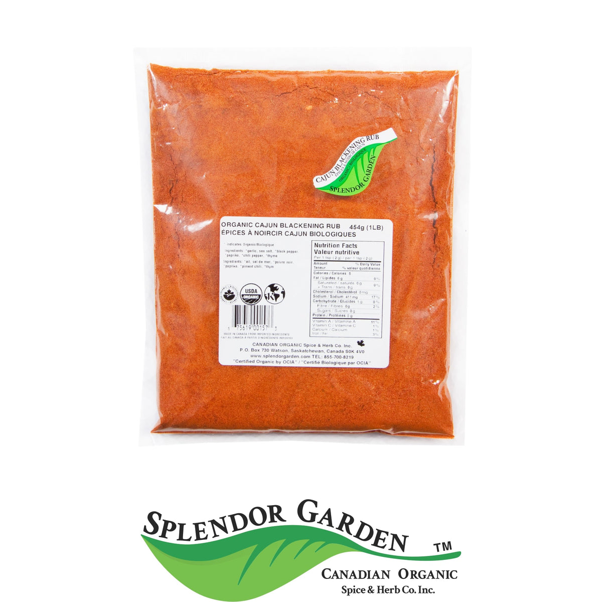 Splendor Garden Organic Cajun Blackening Rub, 454g Bulk Bag