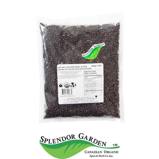 Splendor Garden Organic Black Peppercorns, Whole, 454g Bulk Bag