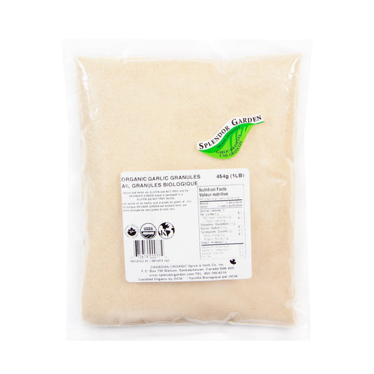 Splendor Garden Organic Garlic Granules, Granulated, 454g Bulk Bag