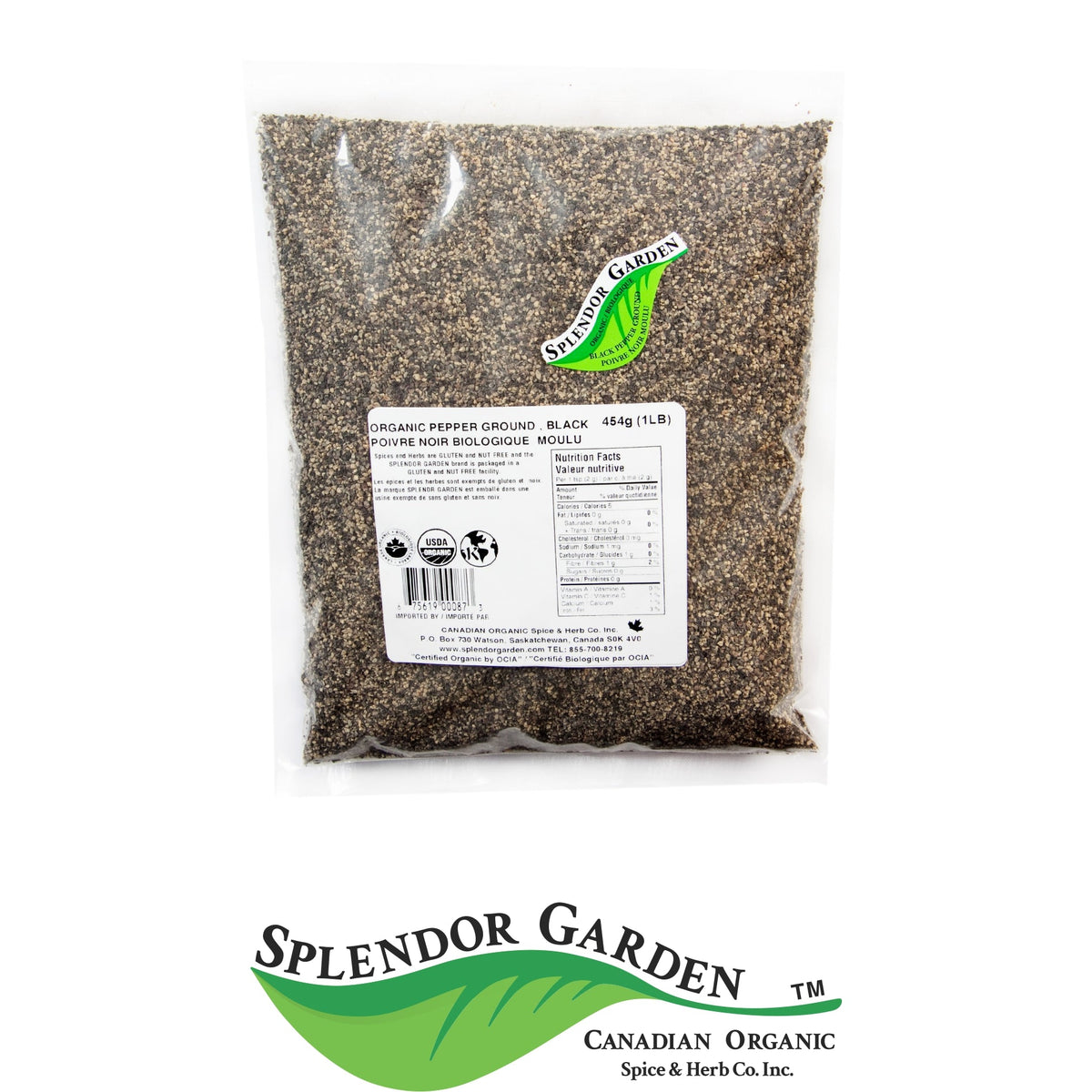 Splendor Garden Organic Black Pepper, Coarse Ground, 454g Bulk Bag