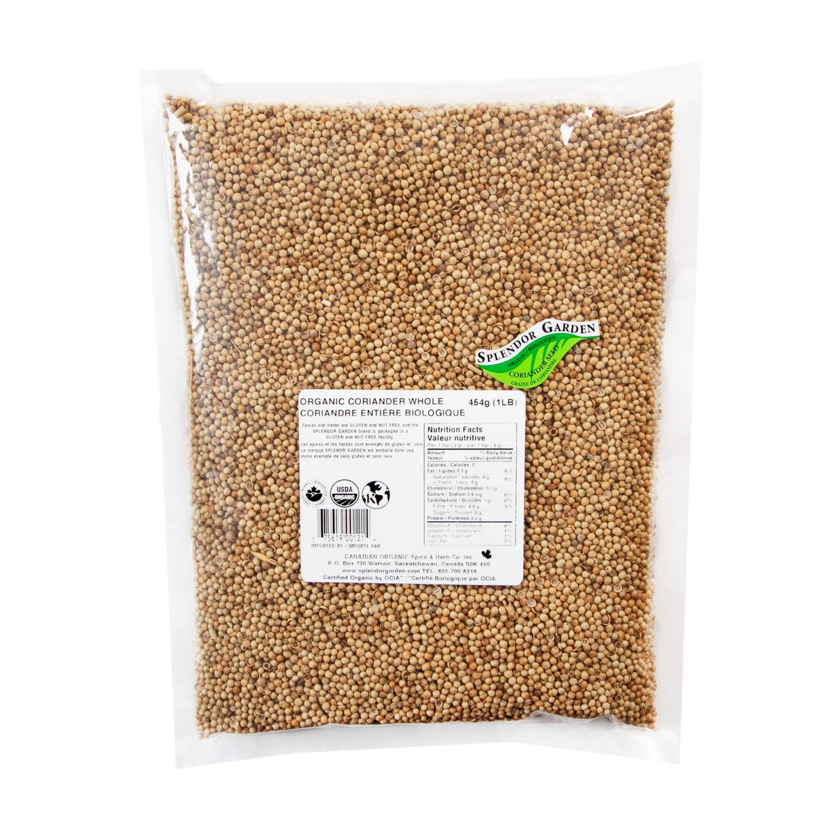 Splendor Garden Organic Coriander Seed, Whole, 454g Bulk Bag