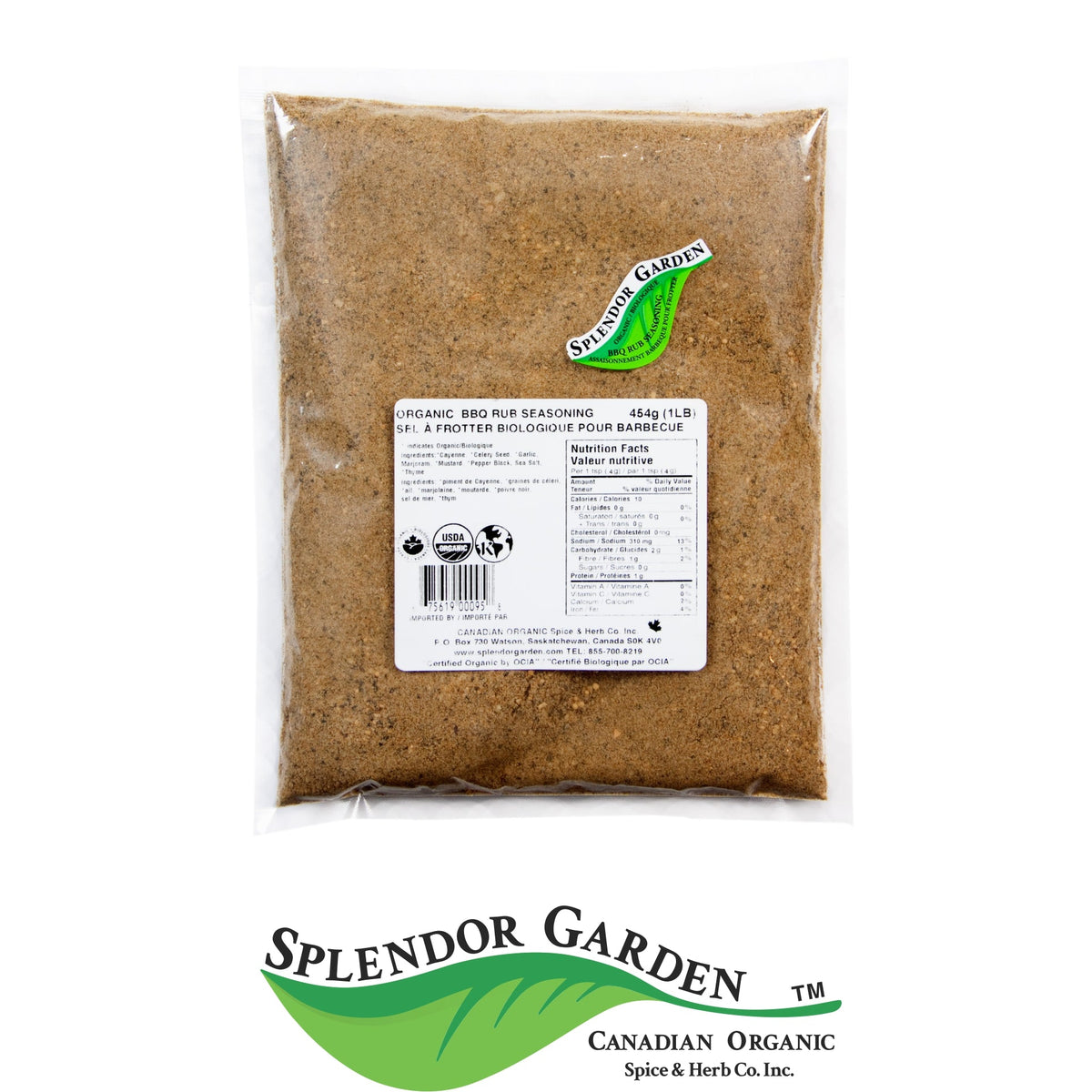 Splendor Garden Organic BBQ Rub, Seasoning Blend, 454g Bulk Bag