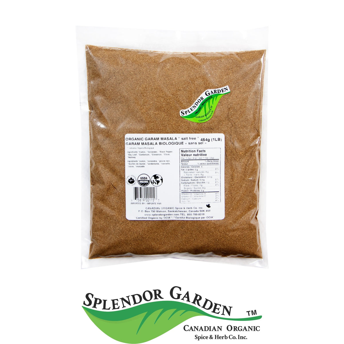 Splendor Garden Organic Garam Masala, Salt-Free Spice Blend, 454g Bulk Bag