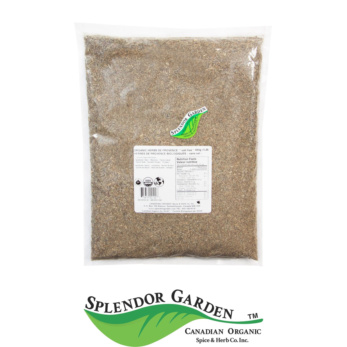 Splendor Garden Organic Herbs de Provence, Salt-Free Herb Blend, 454g Bulk Bag