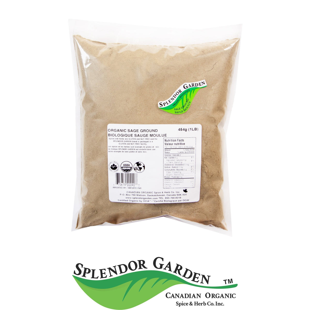 Splendor Garden Organic Sage, Ground, 454g Bulk Bag