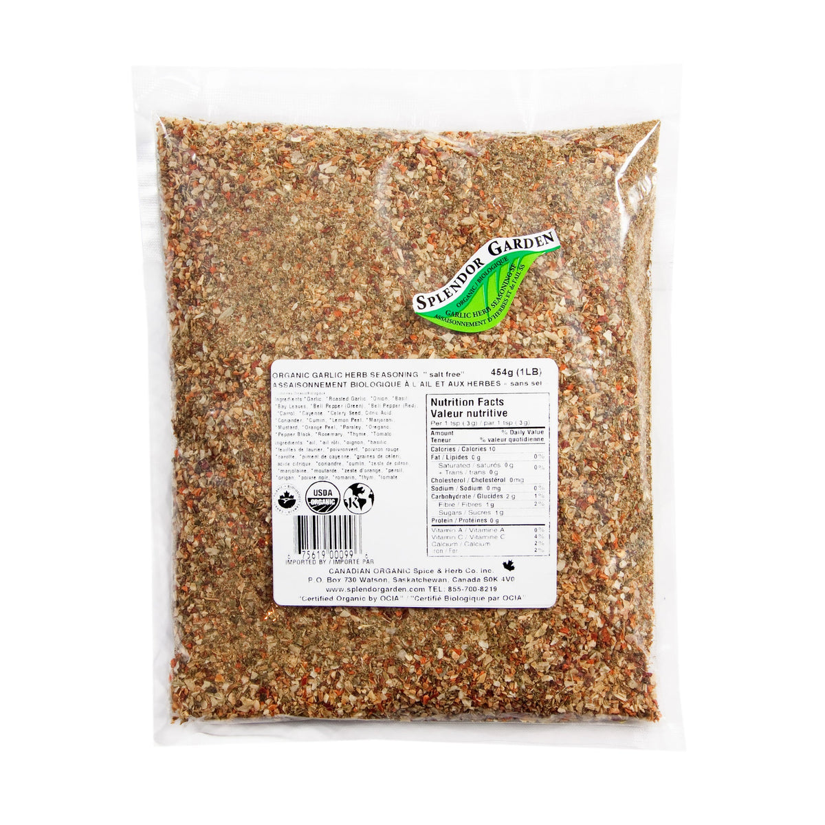 Splendor Garden Organic Garlic Herb Seasoning, Salt-Free Seasoning Blend, 454g Bulk Bag