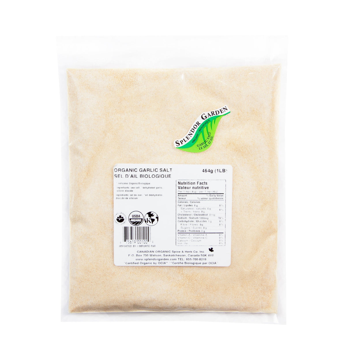 Splendor Garden Organic Garlic Salt, Sea Salt and Garlic, 454g Bulk Bag