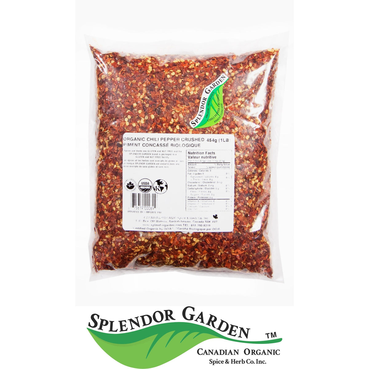Splendor Garden Organic Chilli Pepper, Crushed, 454g Bulk Bag