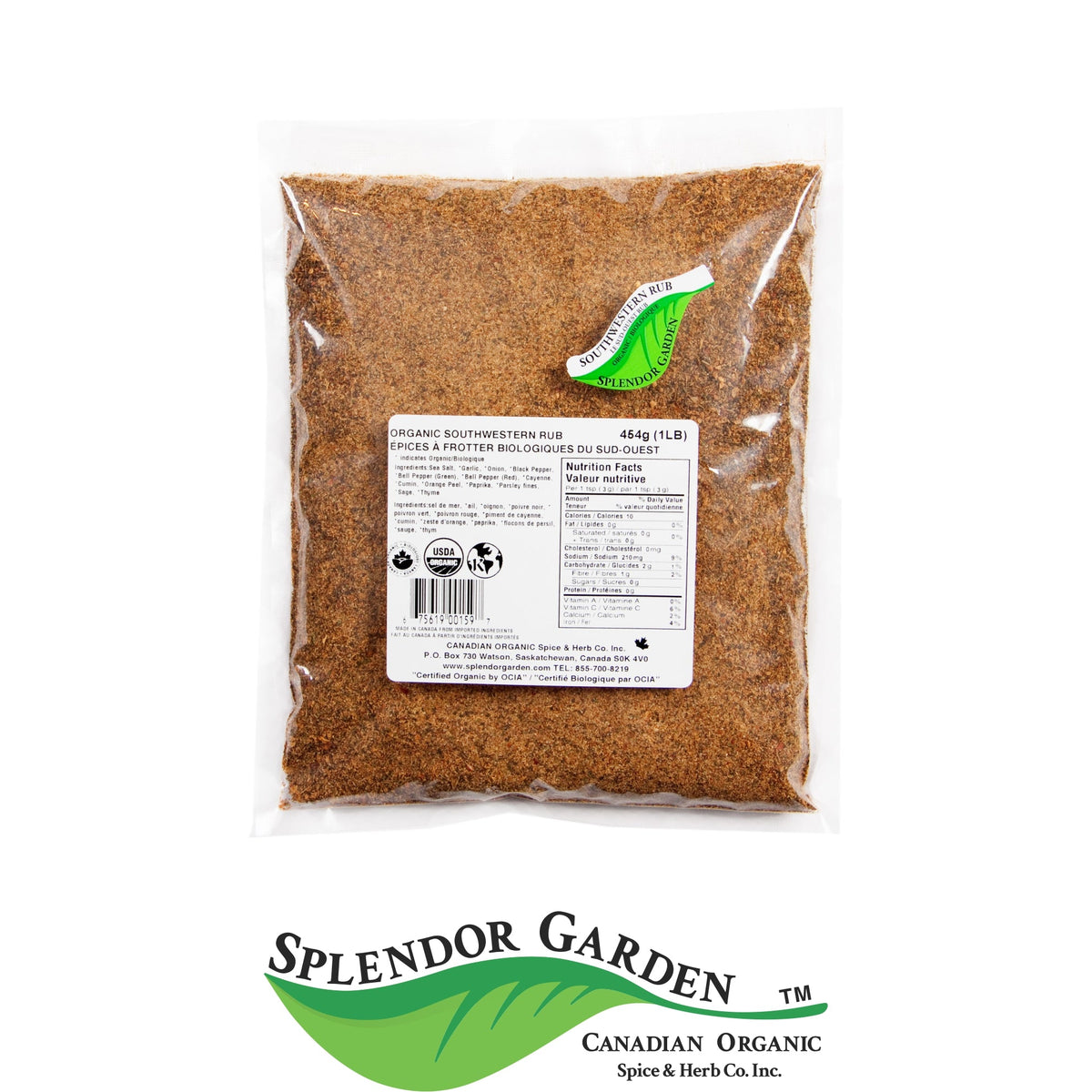 Splendor Garden Organic Southwestern Rub, Seasoning Blend, 454g Bulk Bag