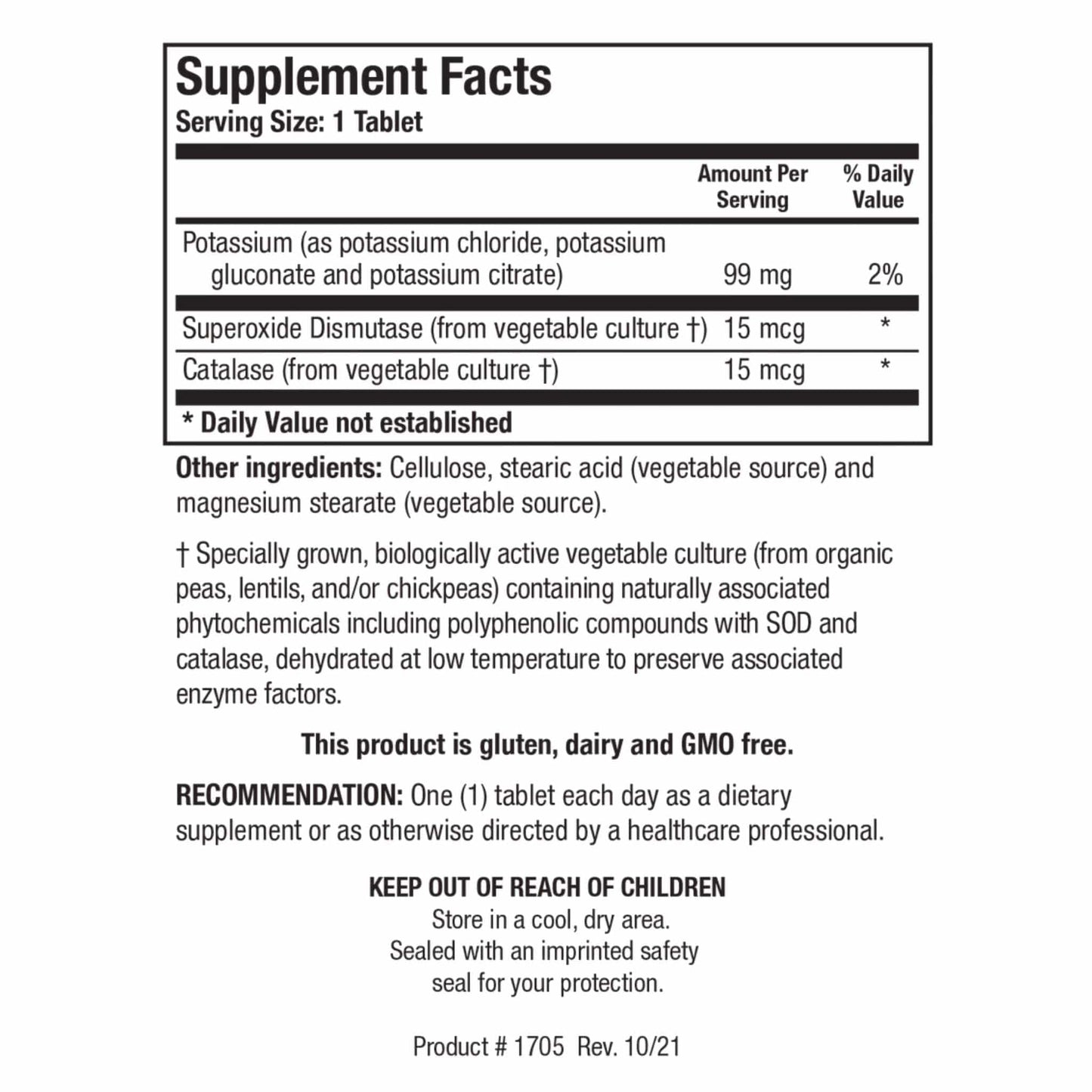 Biotics Research K-Zyme, Potassium 99mg with SOD and Catalase, 100 Tablets