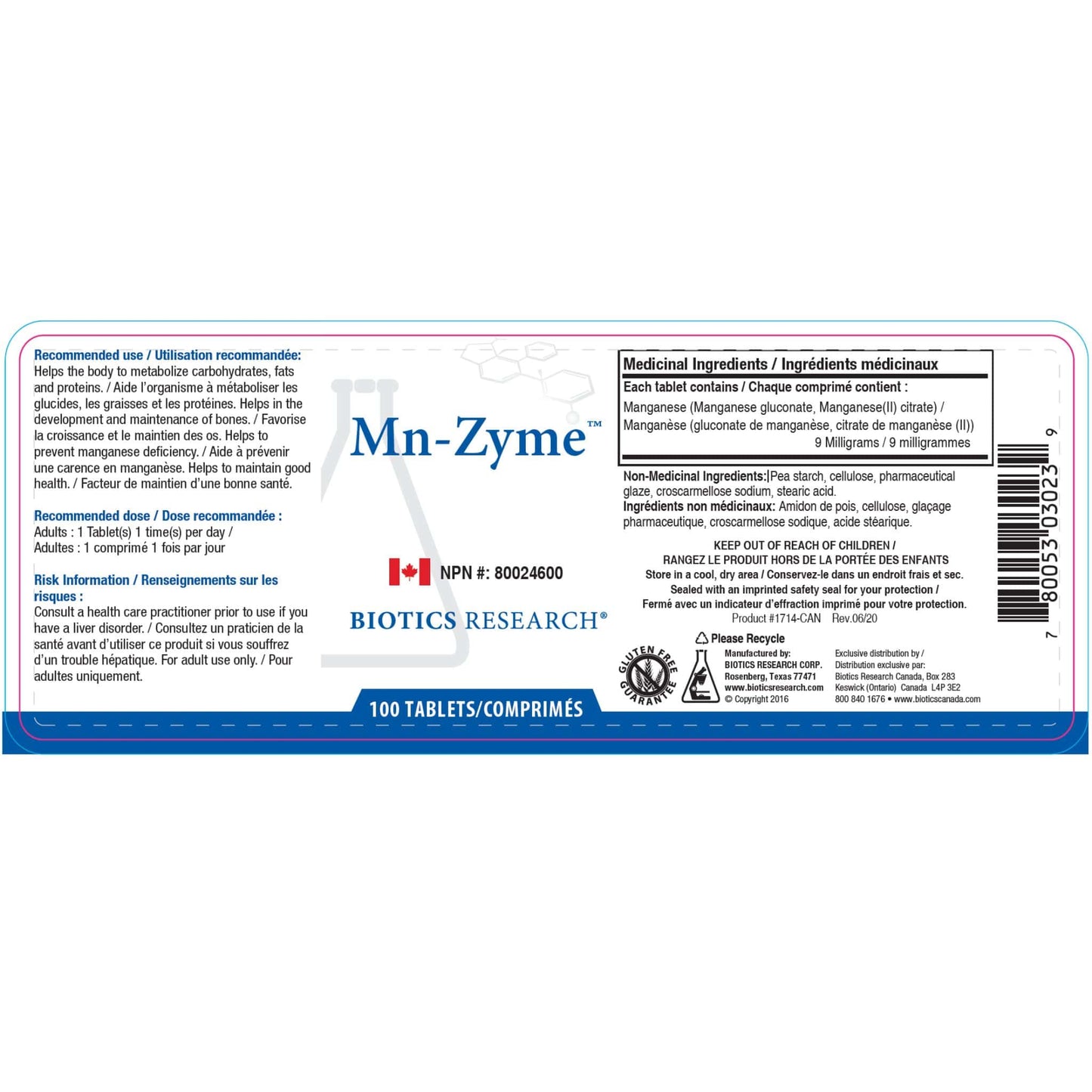 100 Tablets | Biotics Research Mn-Zyme