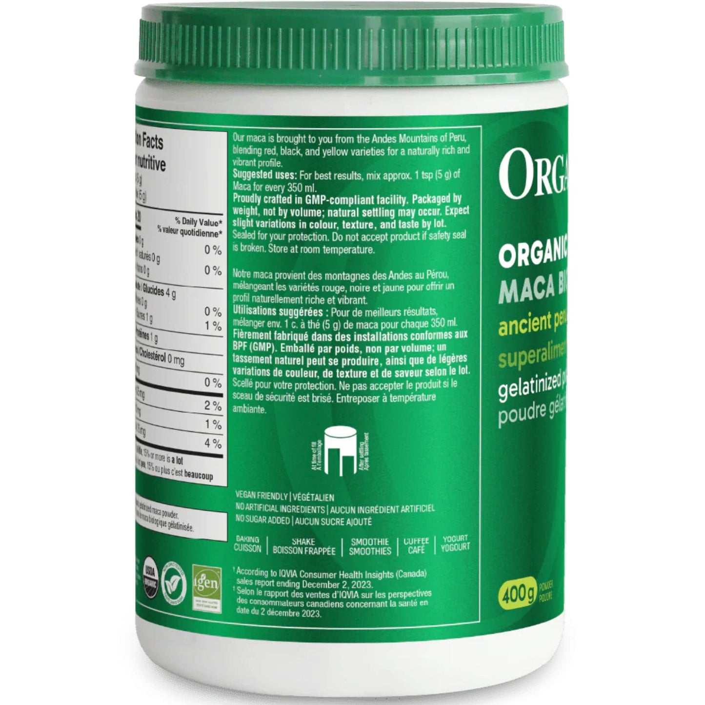 Unflavoured, 400g | Organika Organic Maca Powder
