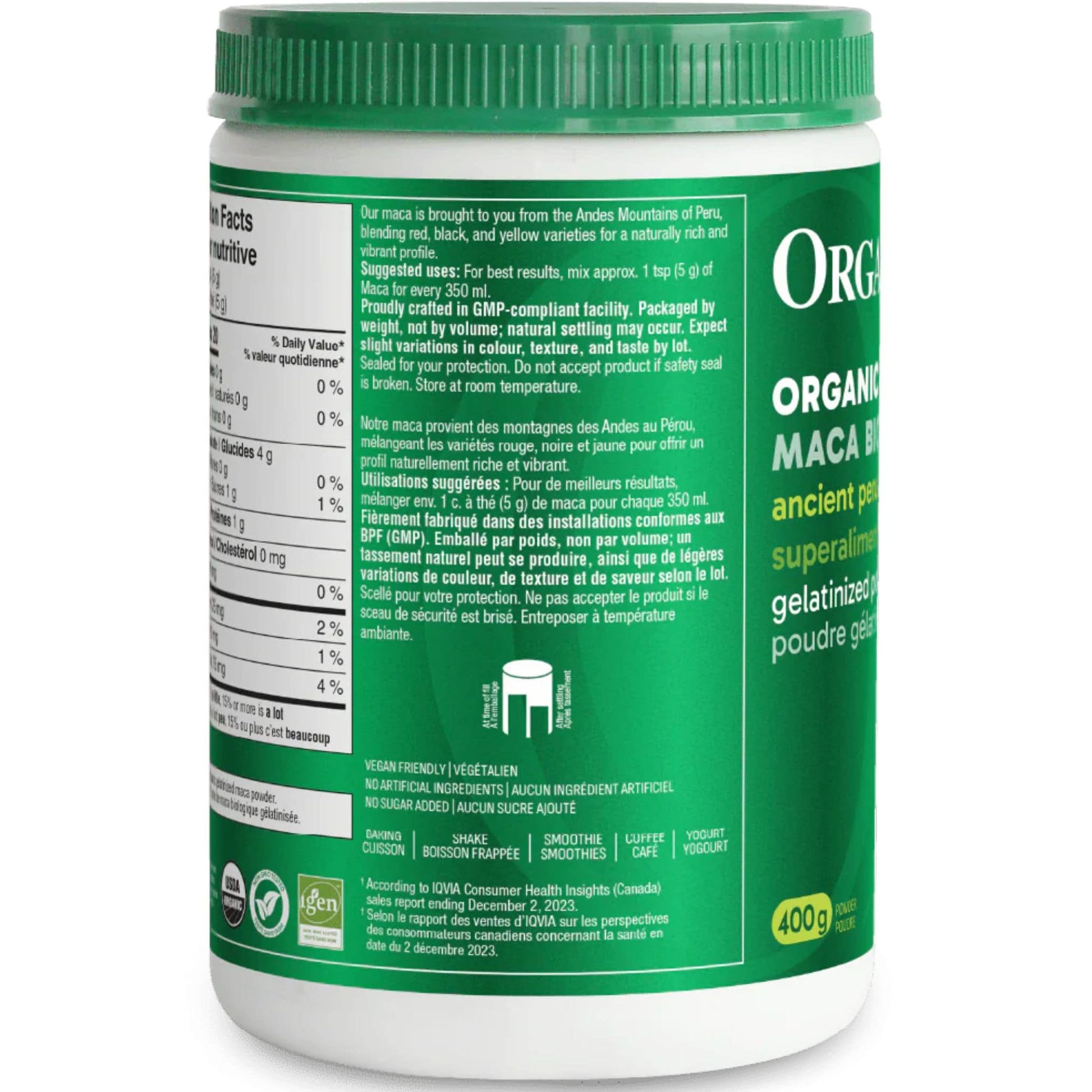Unflavoured, 400g | Organika Organic Maca Powder