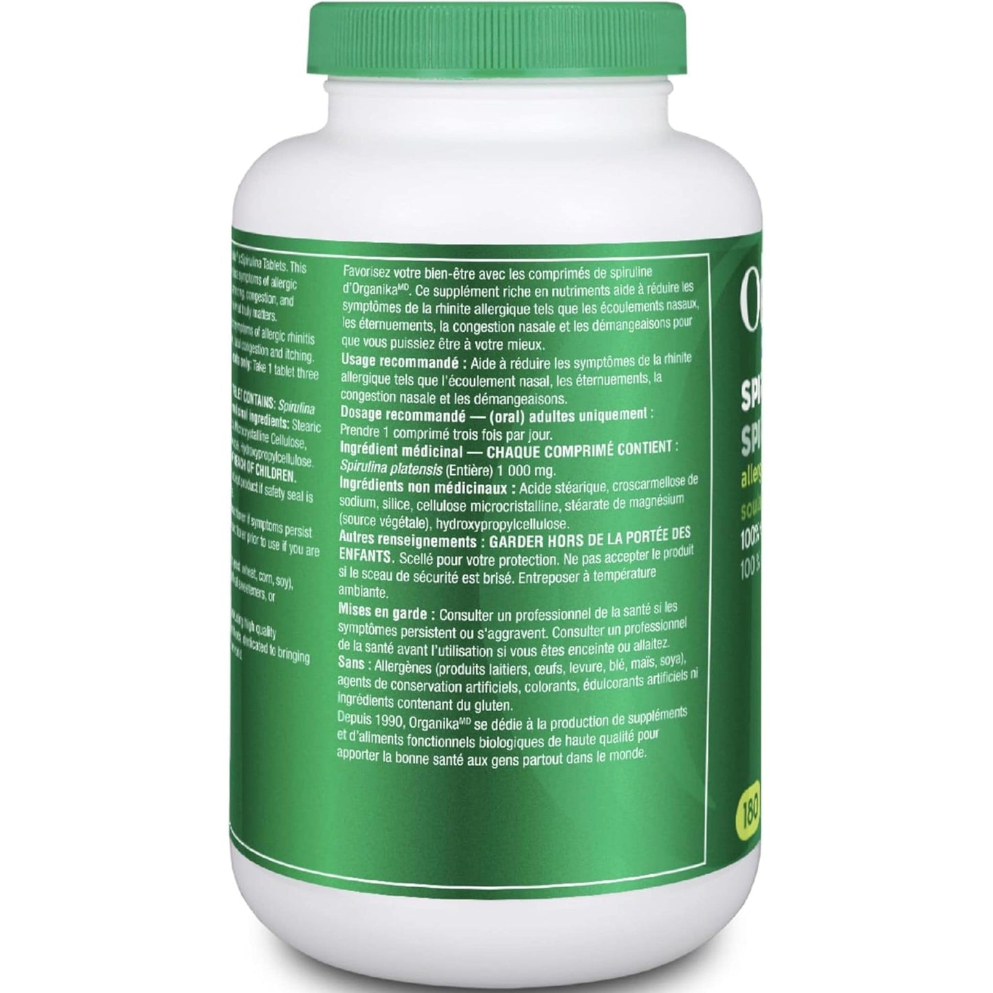 180 Tablets | Organika Spirulina 3000 mg