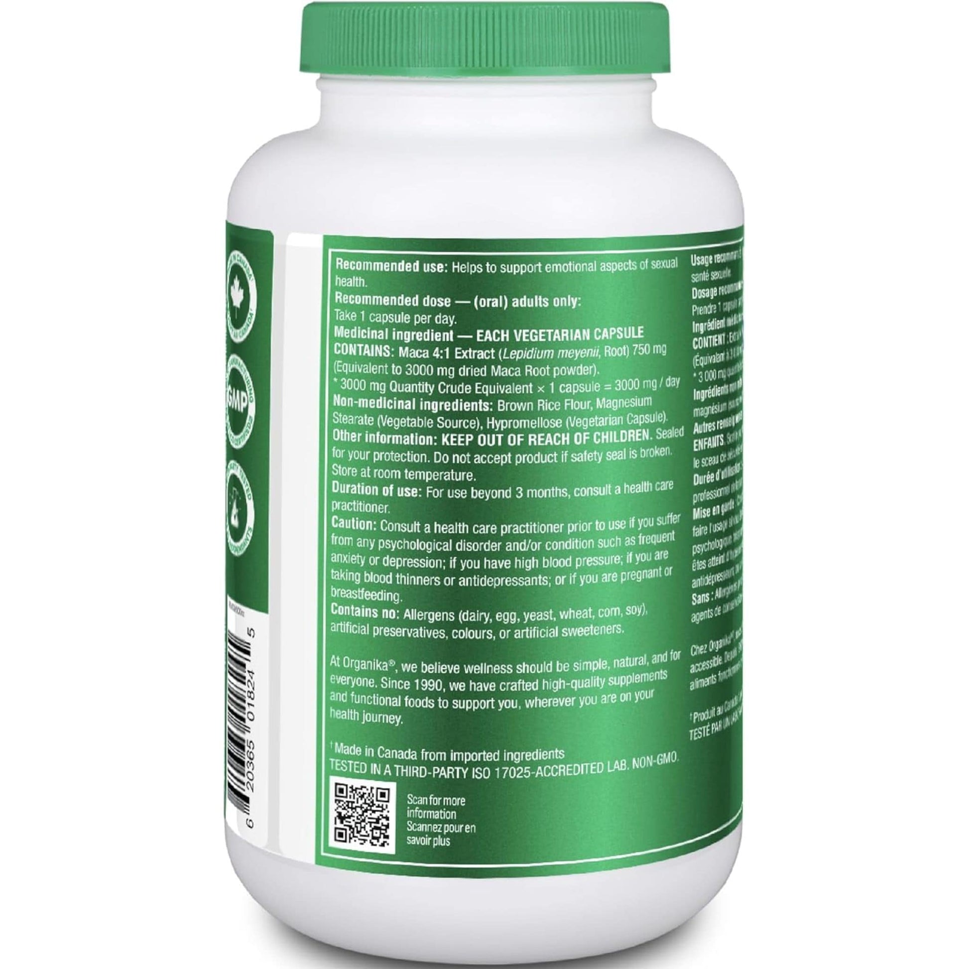 180 Vegetarian Capsules | Organika MACA 3000 mg