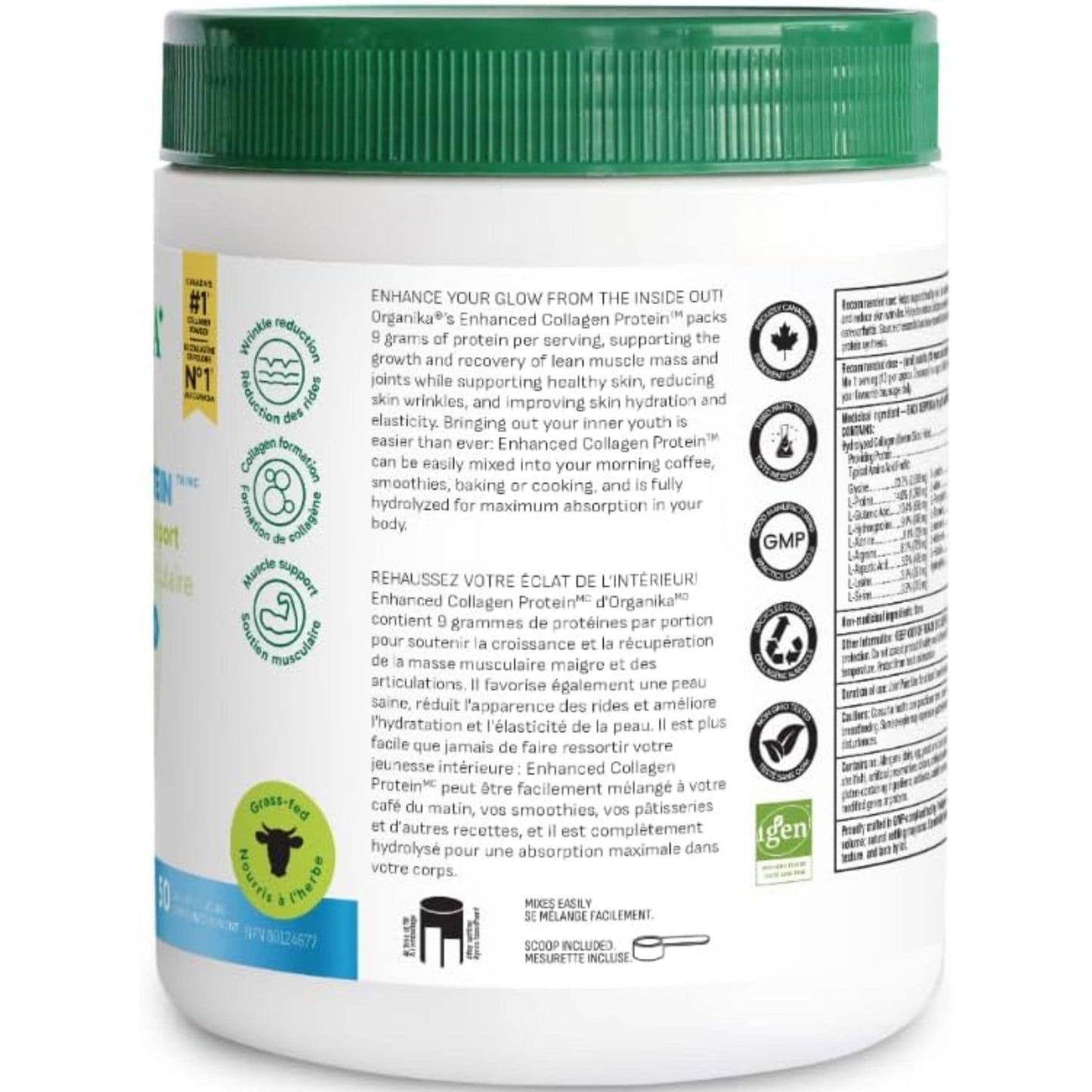 Organika Enhanced Collagen Powder (100% flavourless hydrolyzed collagen peptides), 250-500g