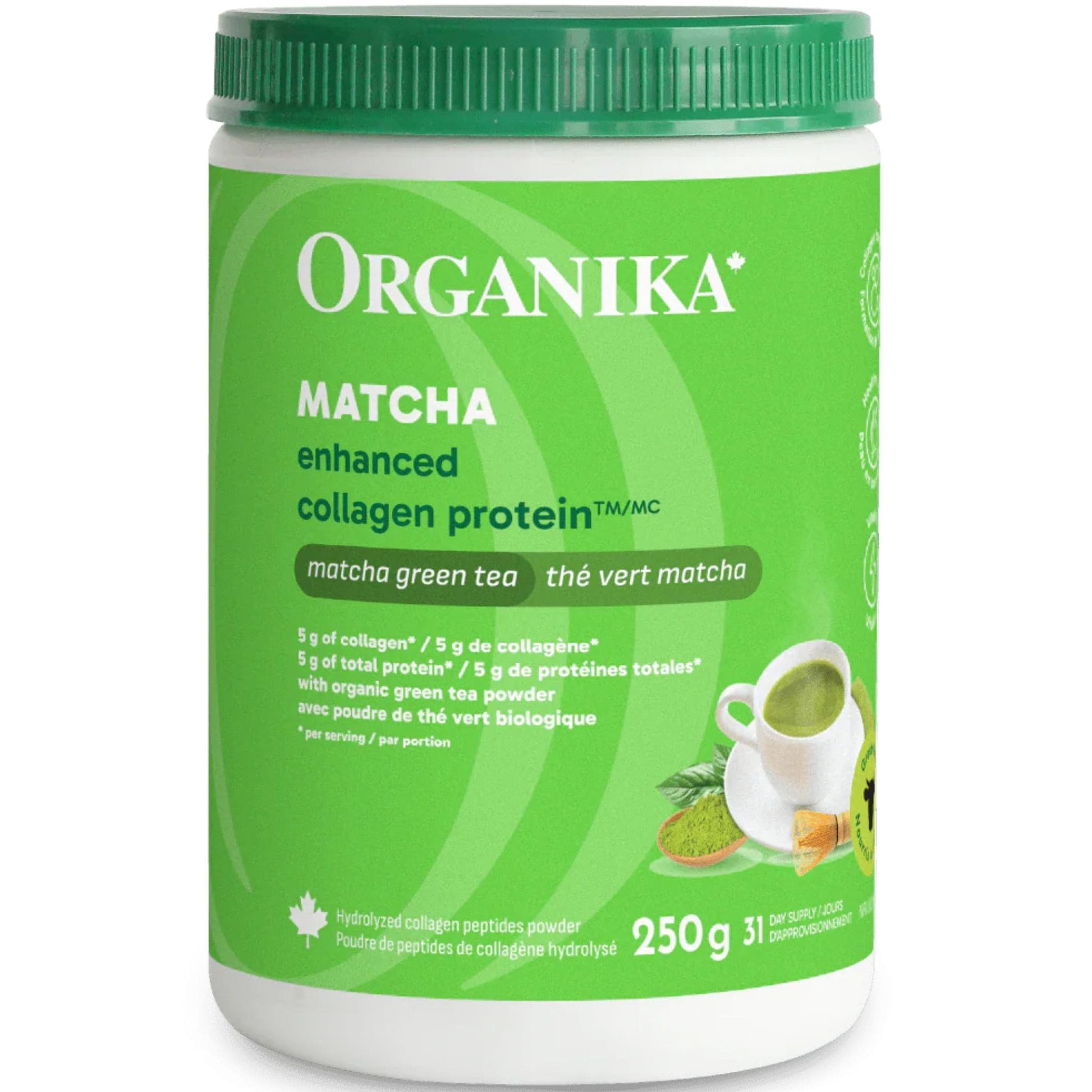 Matcha Green Tea Flavour, 250g | Organika Enhanced Collagen Protein Powder