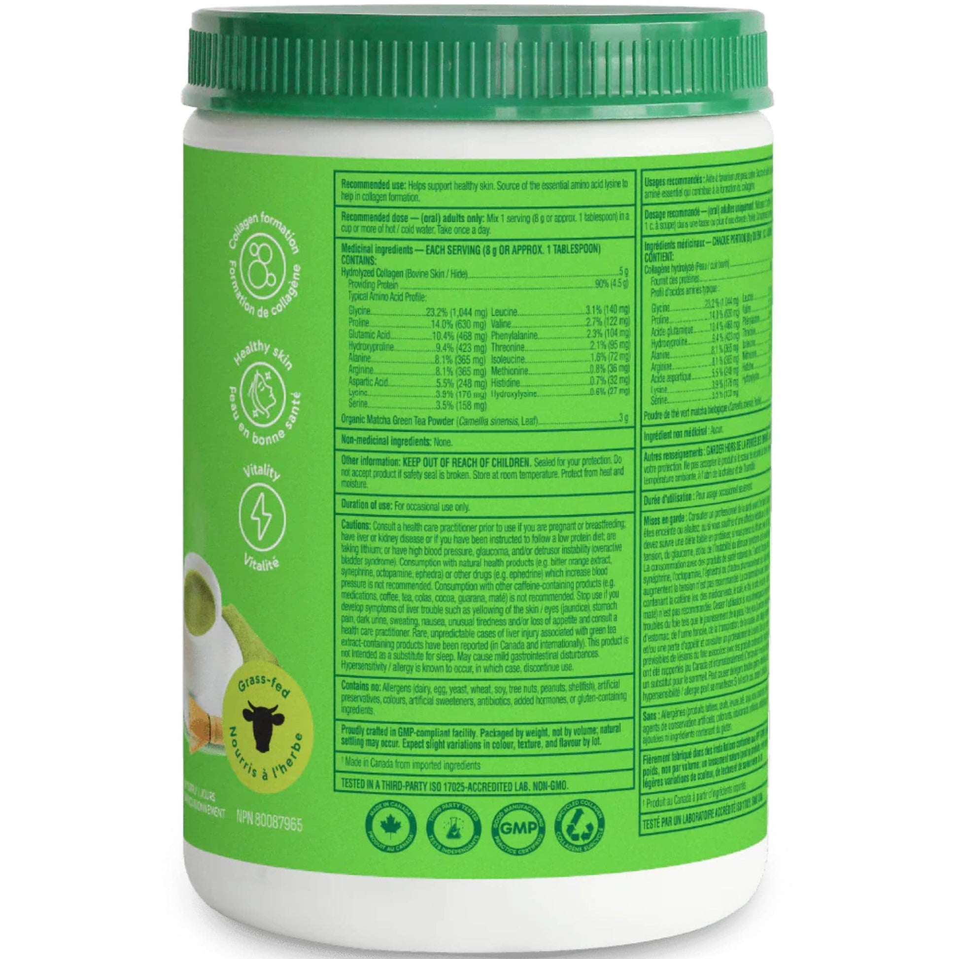 Matcha Green Tea Flavour, 250g | Organika Enhanced Collagen Protein Powder