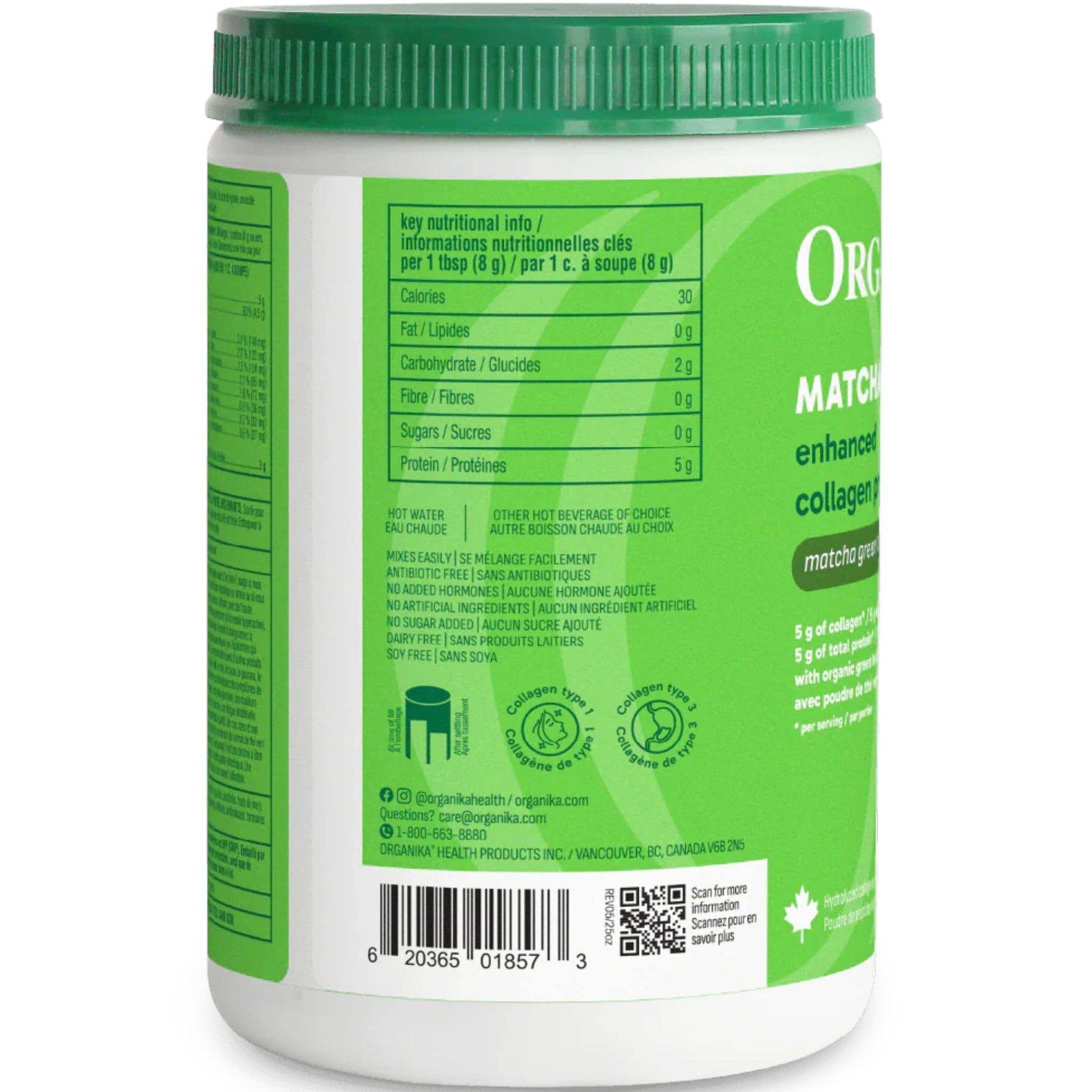 Matcha Green Tea Flavour, 250g | Organika Enhanced Collagen Protein Powder
