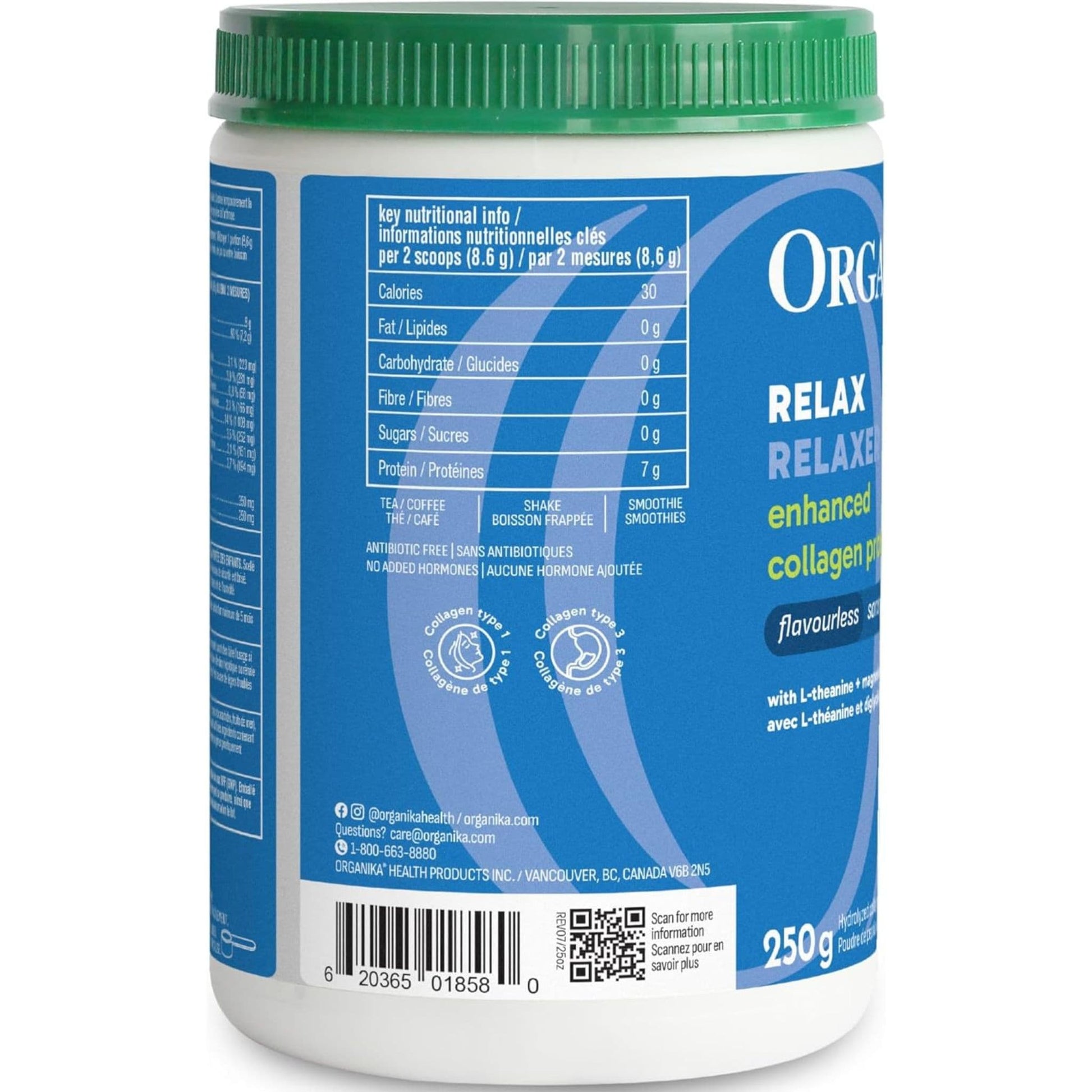 Unflavoured, 250g | Organika Enhanced Relax Collagen Protein Powder