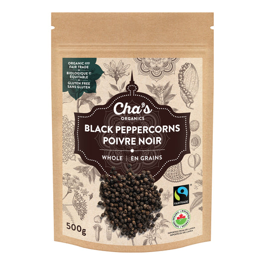 Cha's Organics Organic Spices Bulk Bag, True Ceylon Cinnamon, Turmeric, Black Pepper or Ginger, 350g to 500g - Black Peppercorns, Whole, 500g