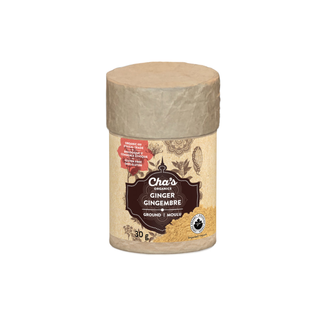 Cha's Organics Organic Spices in Upcycled Canisters, Pepper, Cinnamon, Turmeric, Cumin, Cardamom and More, Case of 6 - Ginger, Ground, 6 x 30g