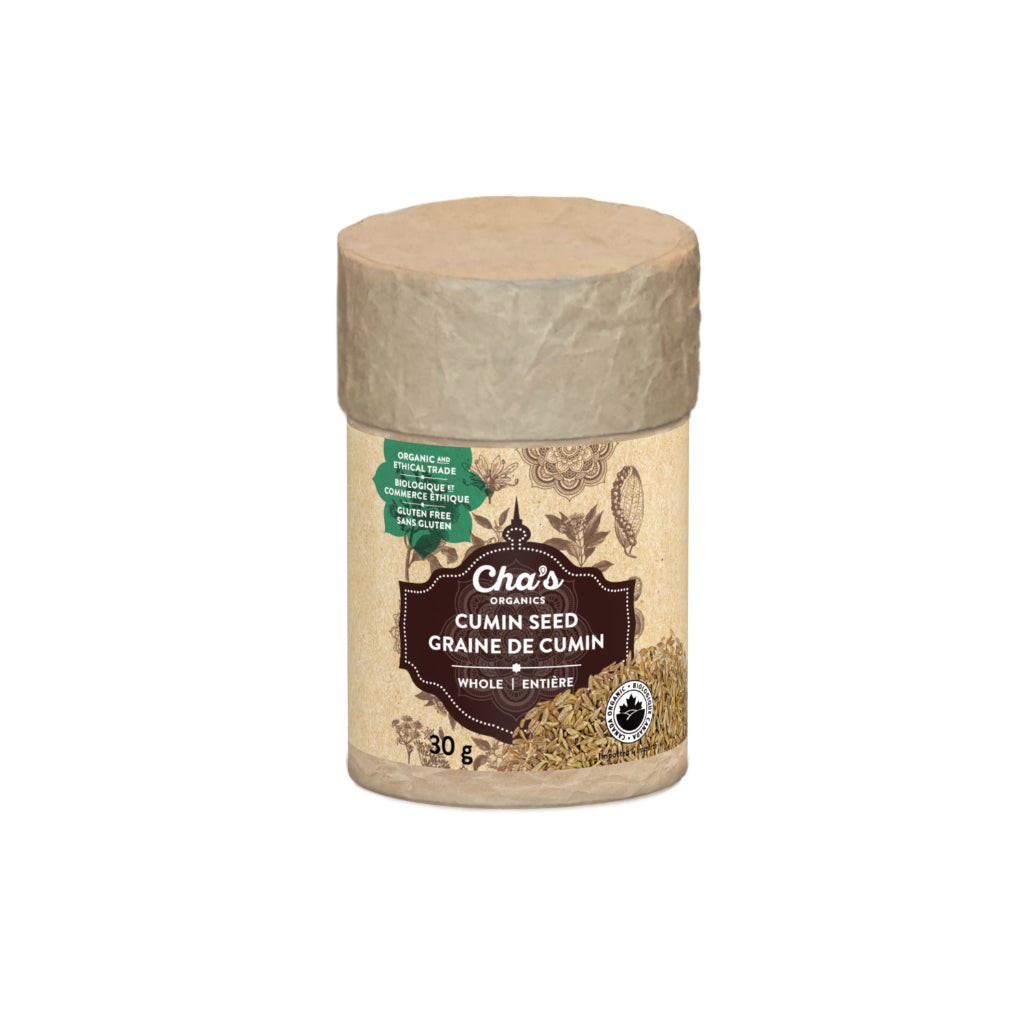 Cha's Organics Organic Spices in Upcycled Canisters, Pepper, Cinnamon, Turmeric, Cumin, Cardamom and More, Case of 6 - Cumin Seed, Whole, 6 x 30g
