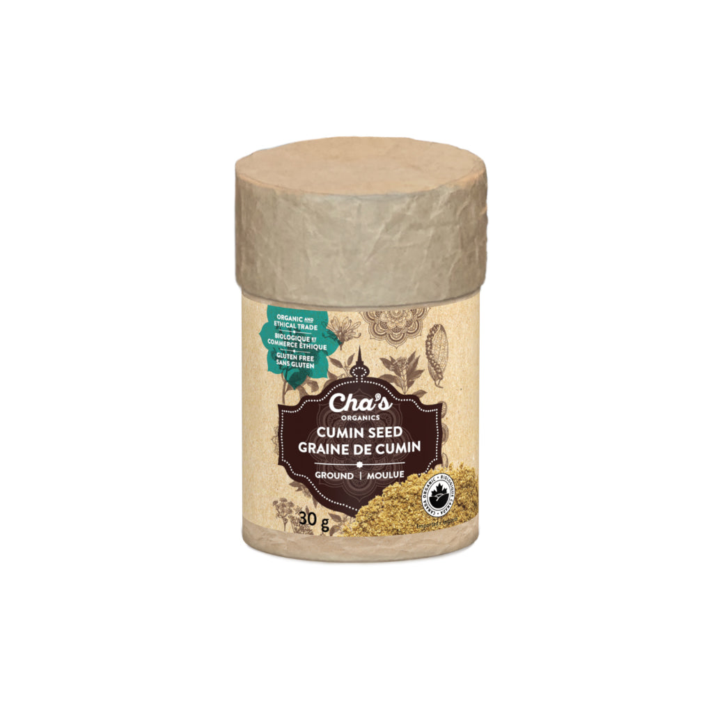 Cha's Organics Organic Spices in Upcycled Canisters, Pepper, Cinnamon, Turmeric, Cumin, Cardamom and More, Case of 6 - Cumin Seed, Ground, 6 x 30g