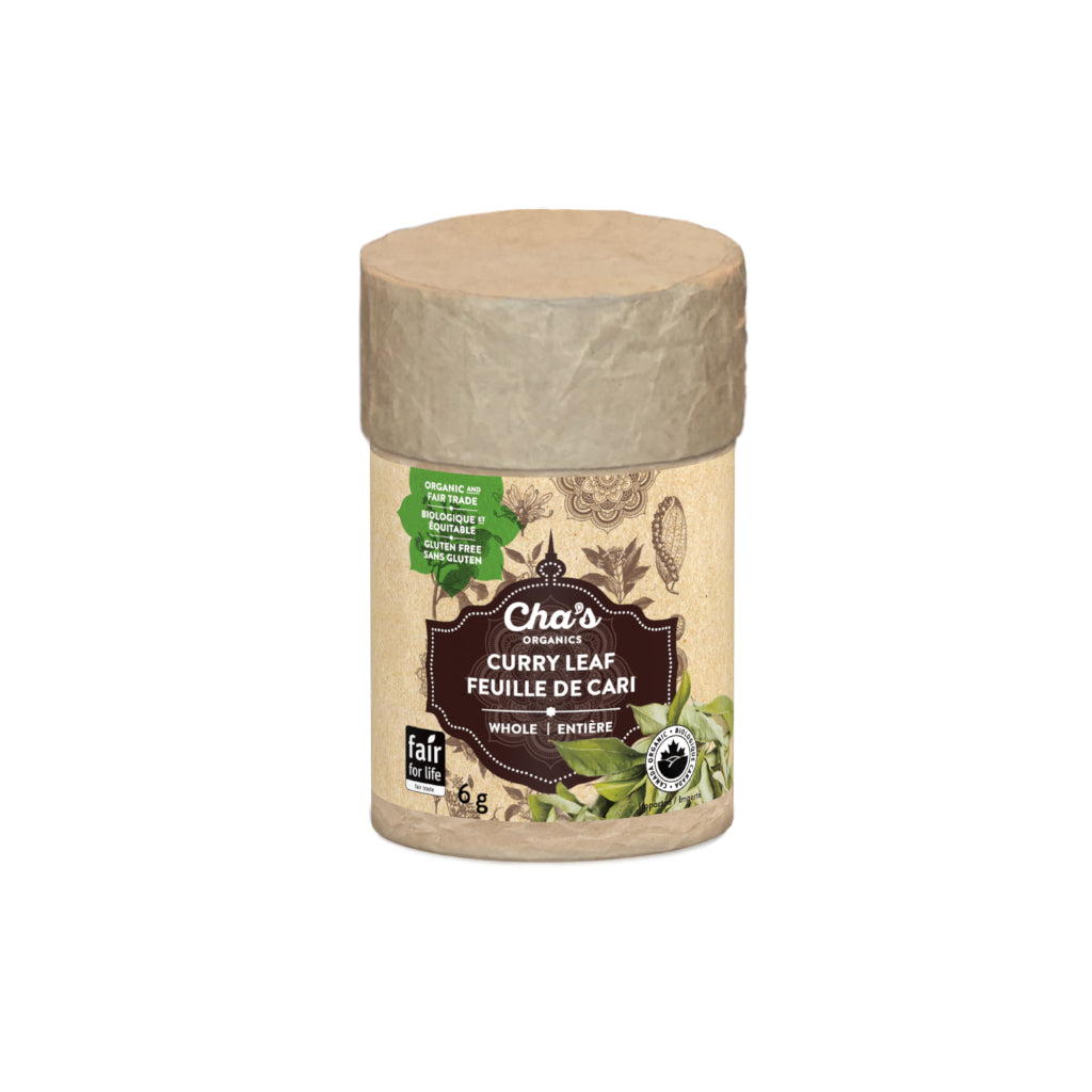 Cha's Organics Organic Spices in Upcycled Canisters, Pepper, Cinnamon, Turmeric, Cumin, Cardamom and More, Case of 6 - Curry Leaf, Whole, 6 x 6g