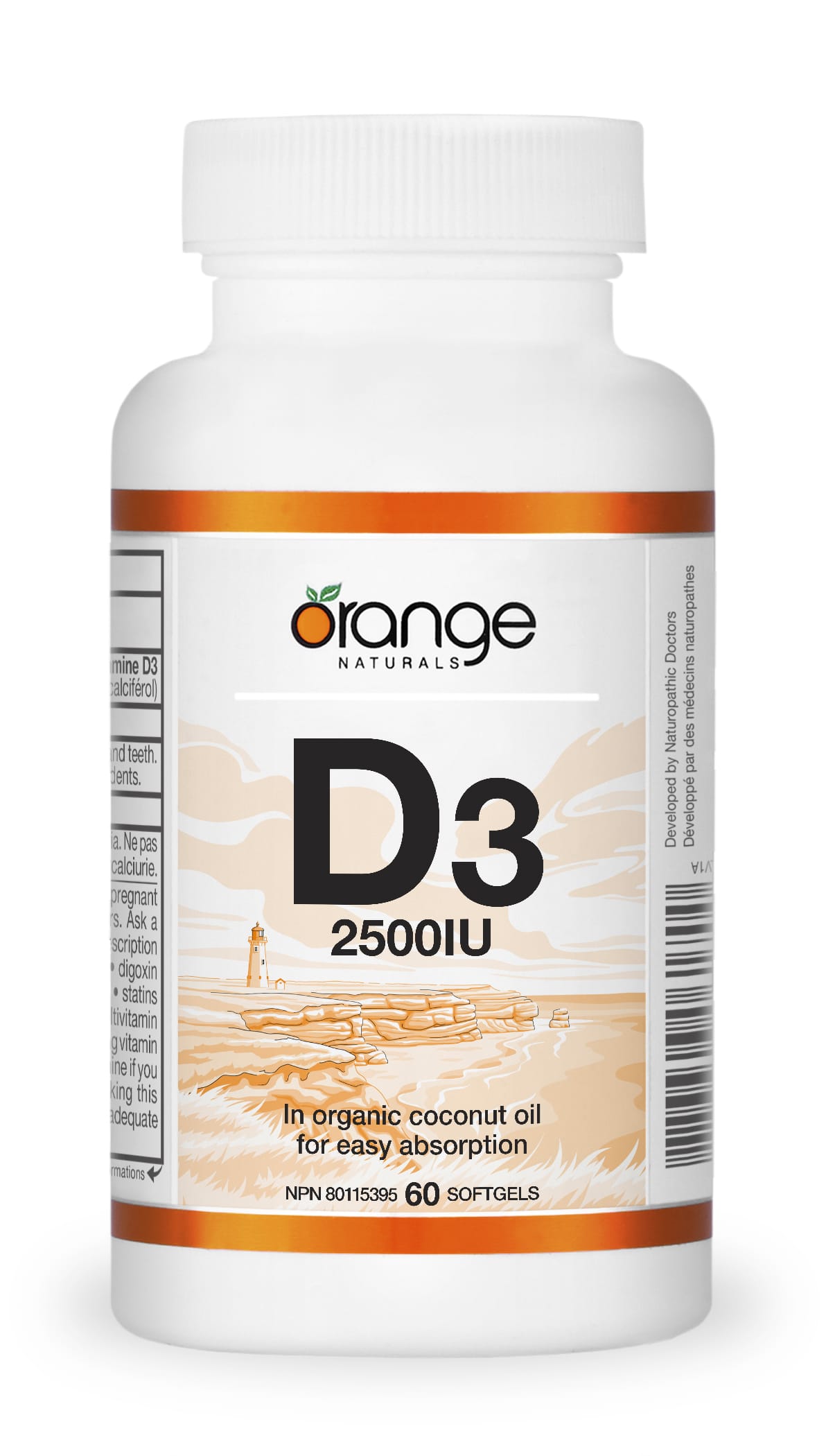 180 Softgels | Orange Naturals D3 2500IU 180 Softgels