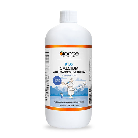 Orange Naturals Kids Calcium with Magnesium, D3 + K2 Liquid, Blueberry, 450ml