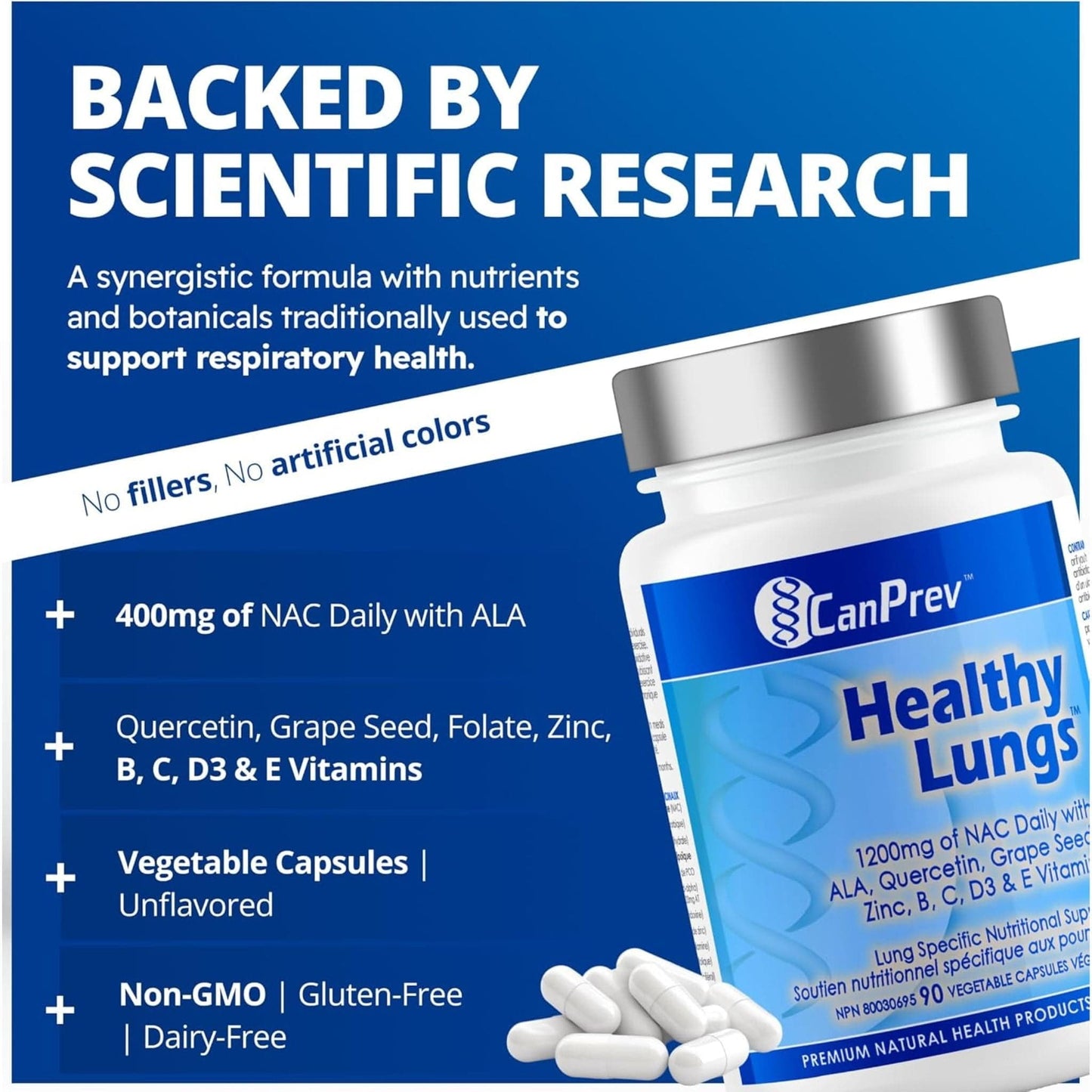 90 Vegetable Capsules | CanPrev Healthy Lungs