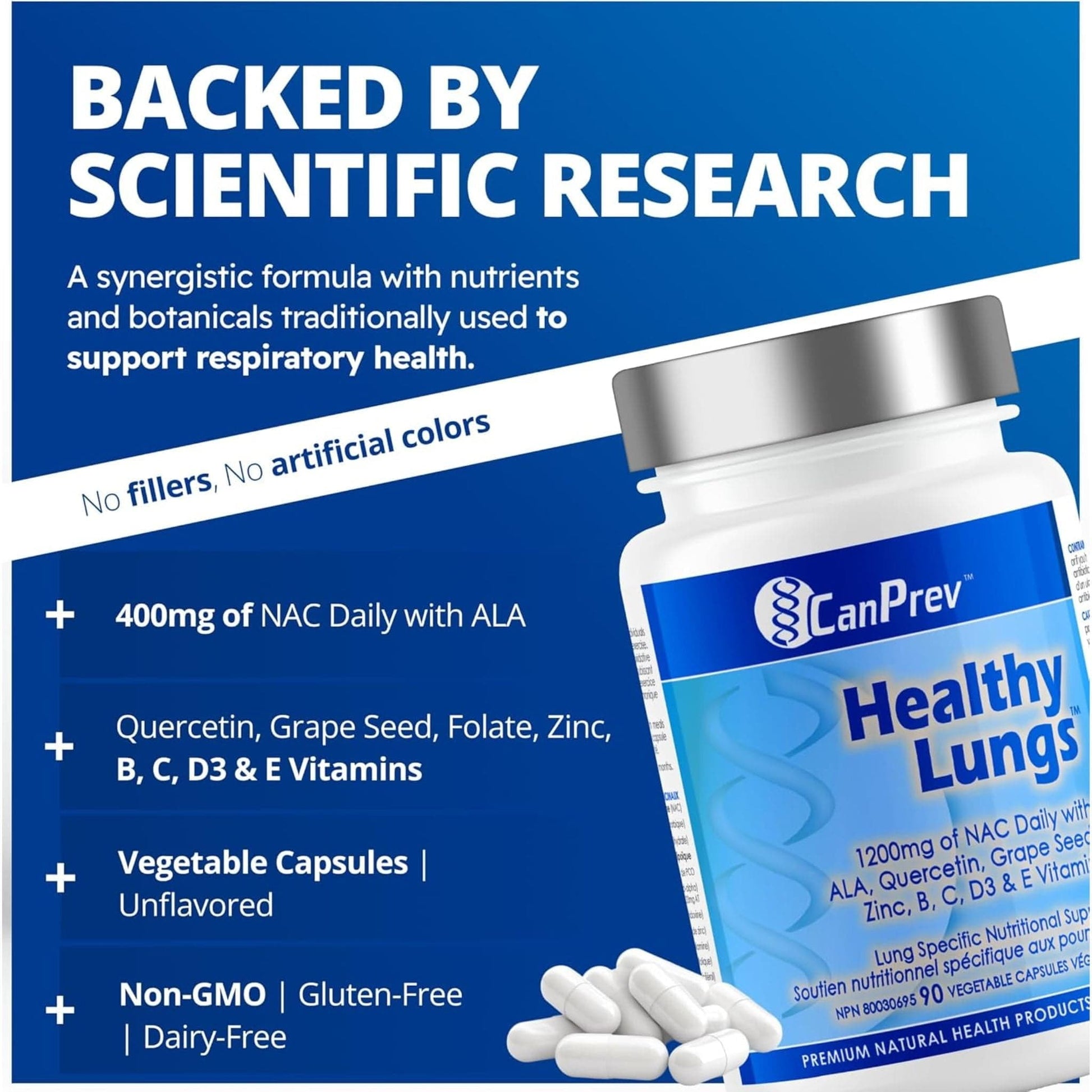 90 Vegetable Capsules | CanPrev Healthy Lungs
