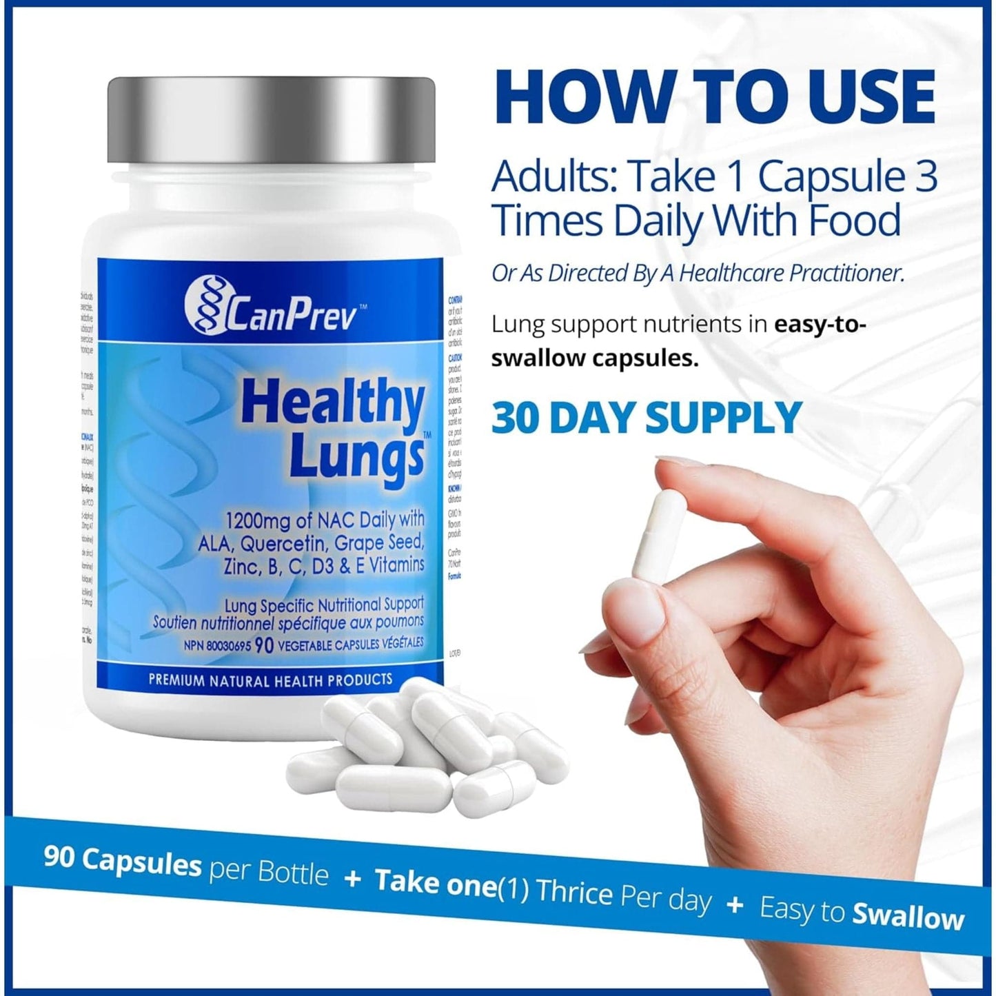 90 Vegetable Capsules | CanPrev Healthy Lungs