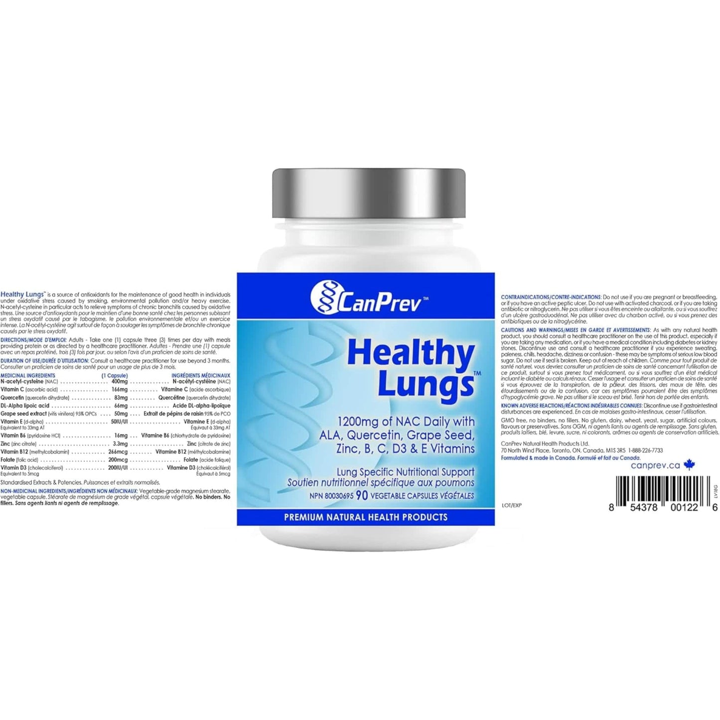 90 Vegetable Capsules | CanPrev Healthy Lungs