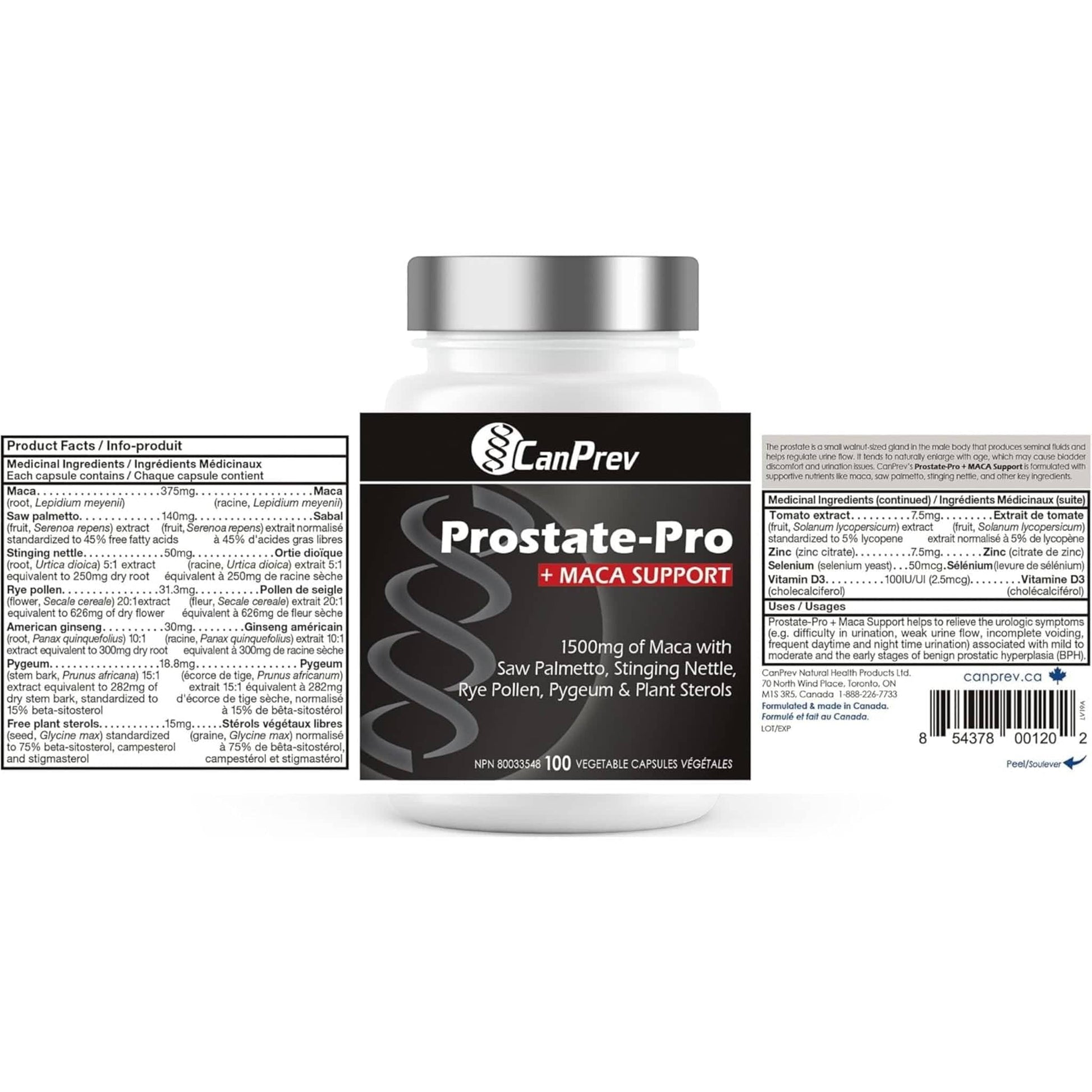 100 Vegetable Capsules | CanPrev Prostate-Pro + Maca Support