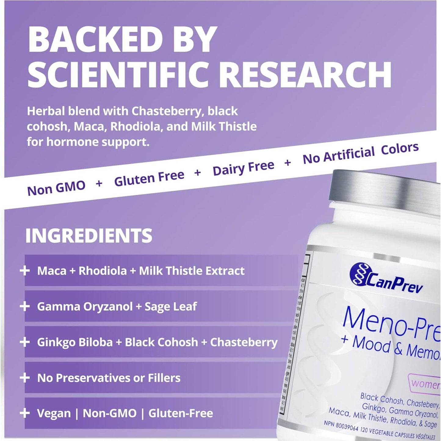 120 Vegetable Capsules | CanPrev Meno-Prev + Mood and Memory for Women
