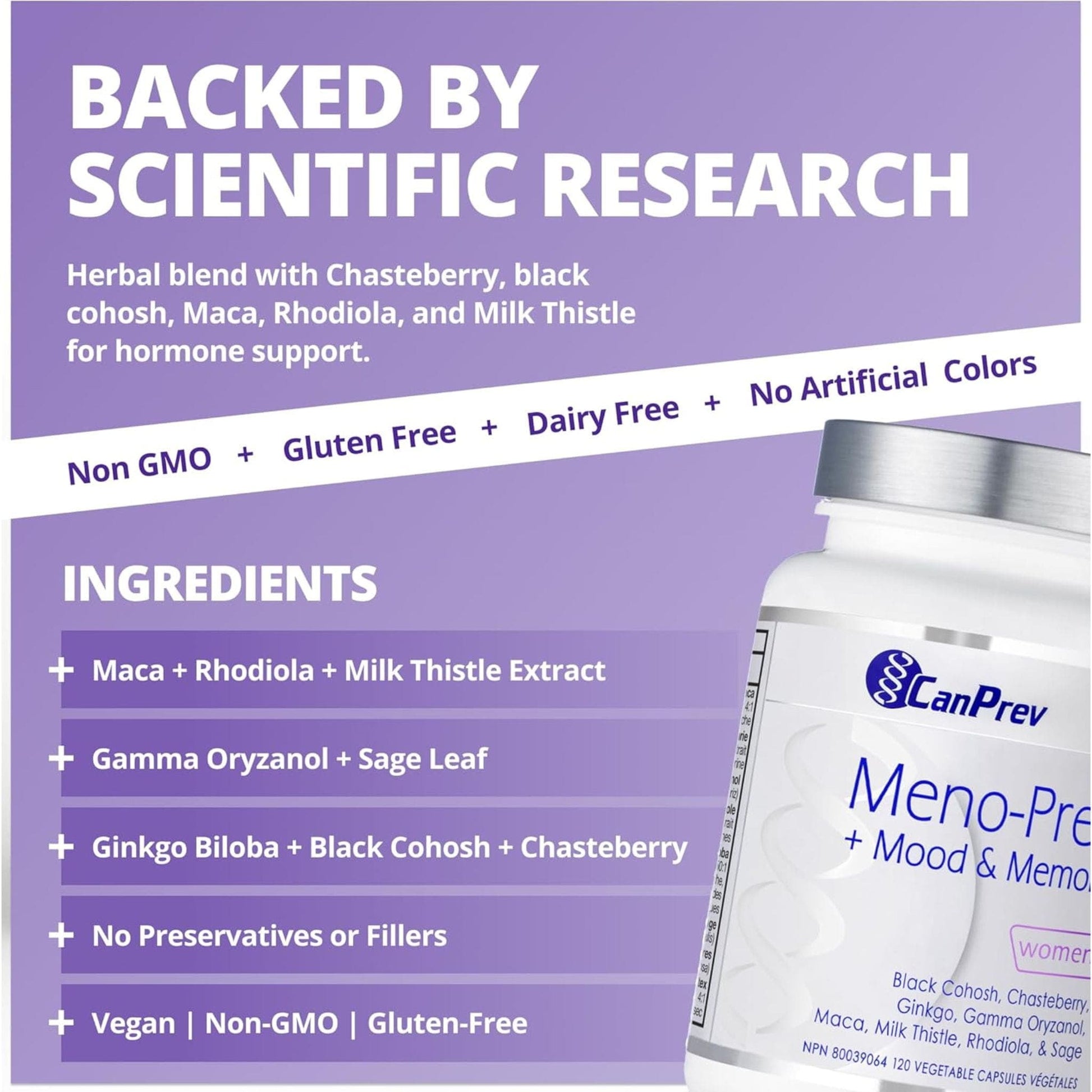120 Vegetable Capsules | CanPrev Meno-Prev + Mood and Memory for Women