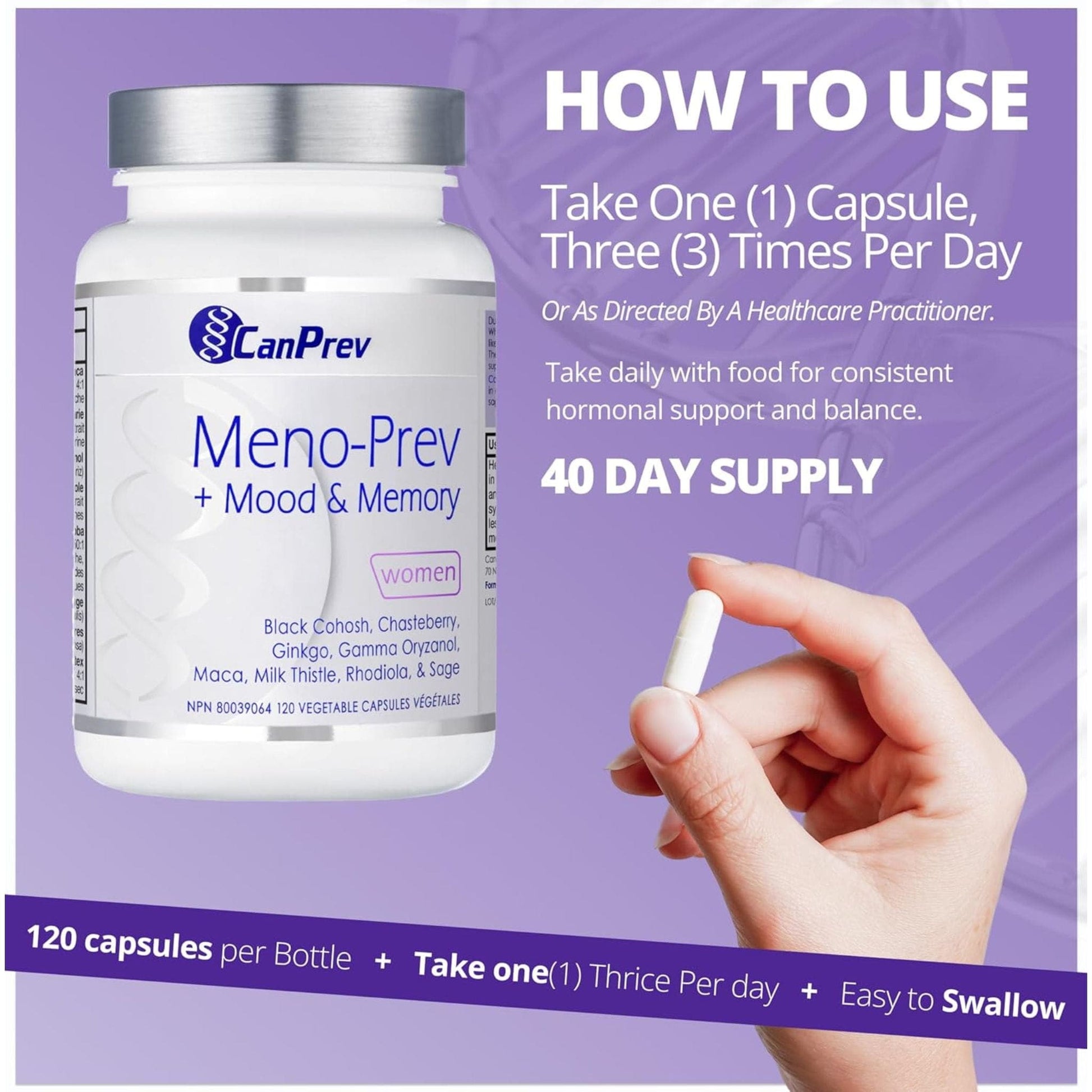 120 Vegetable Capsules | CanPrev Meno-Prev + Mood and Memory for Women