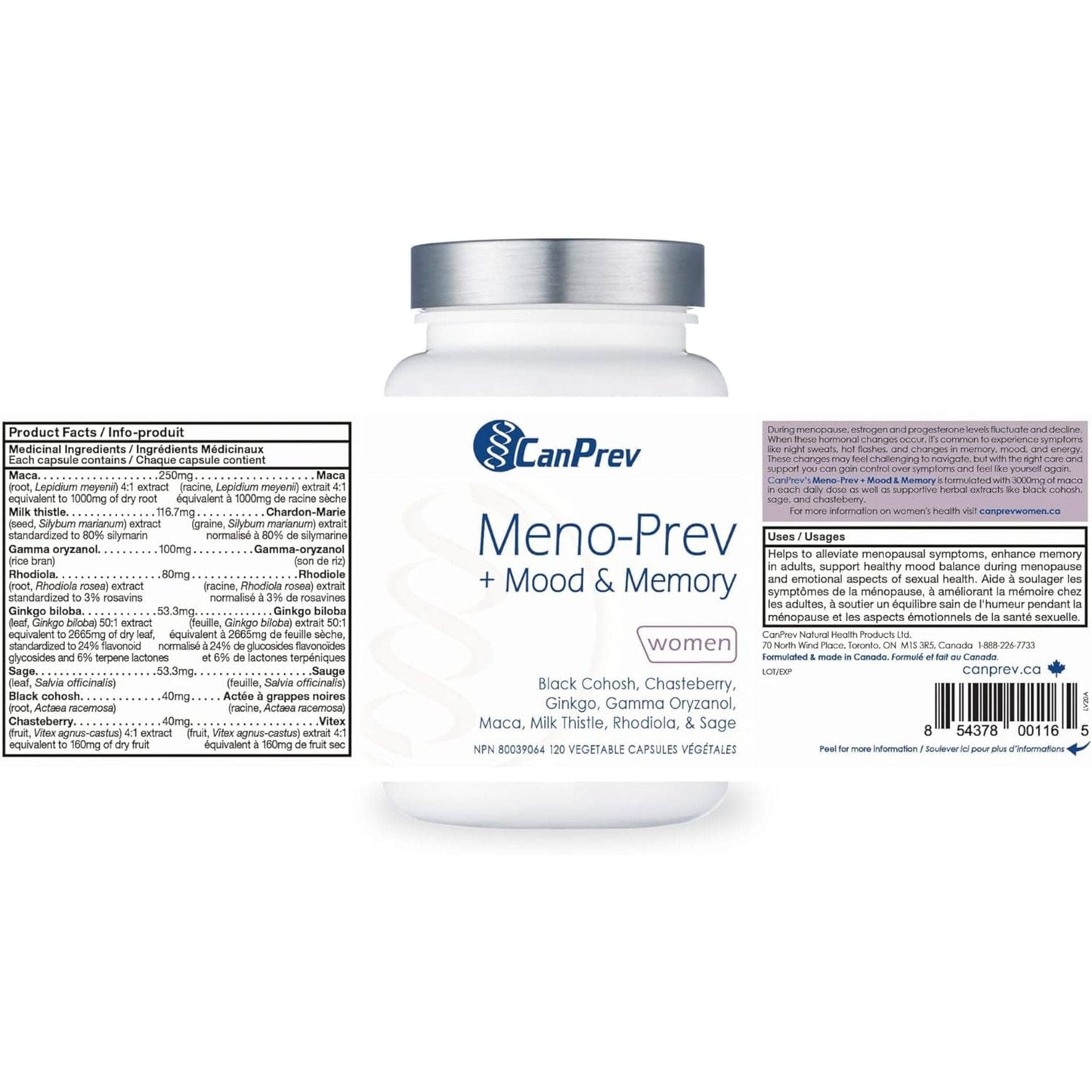 120 Vegetable Capsules | CanPrev Meno-Prev + Mood and Memory for Women