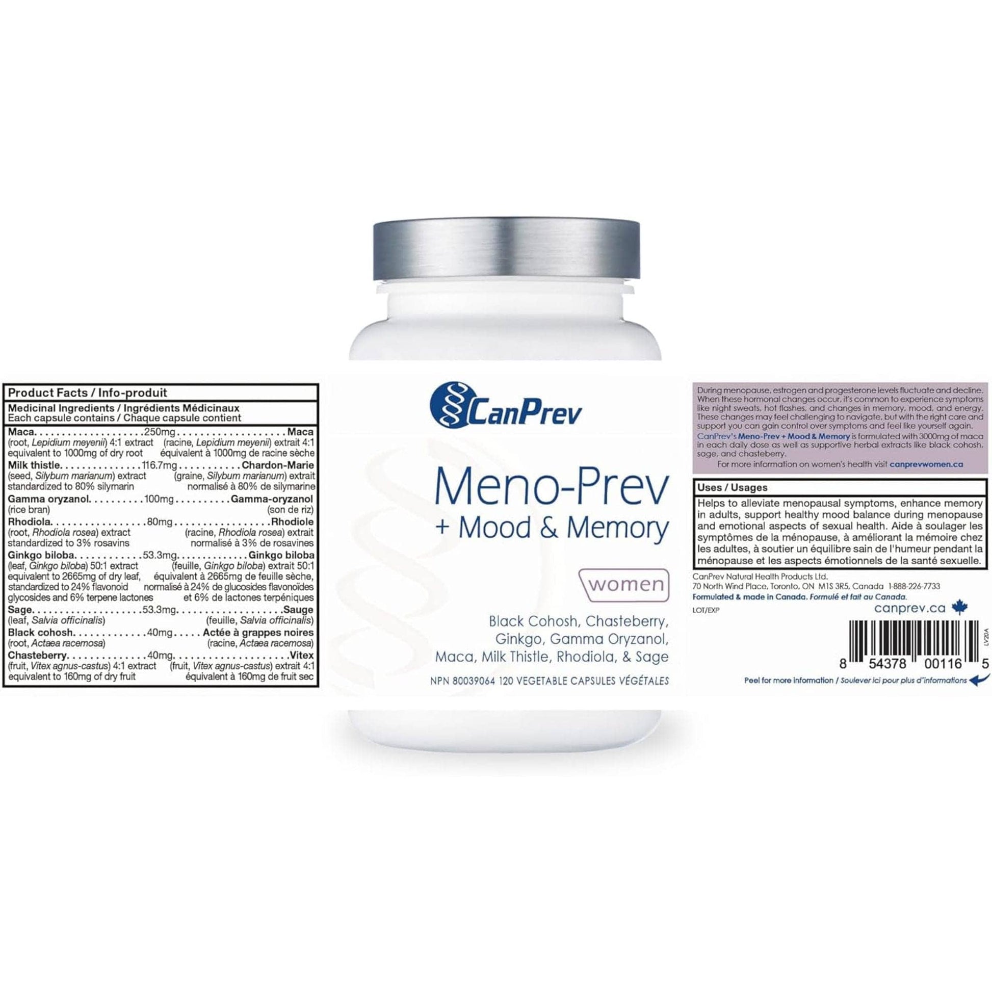 120 Vegetable Capsules | CanPrev Meno-Prev + Mood and Memory for Women