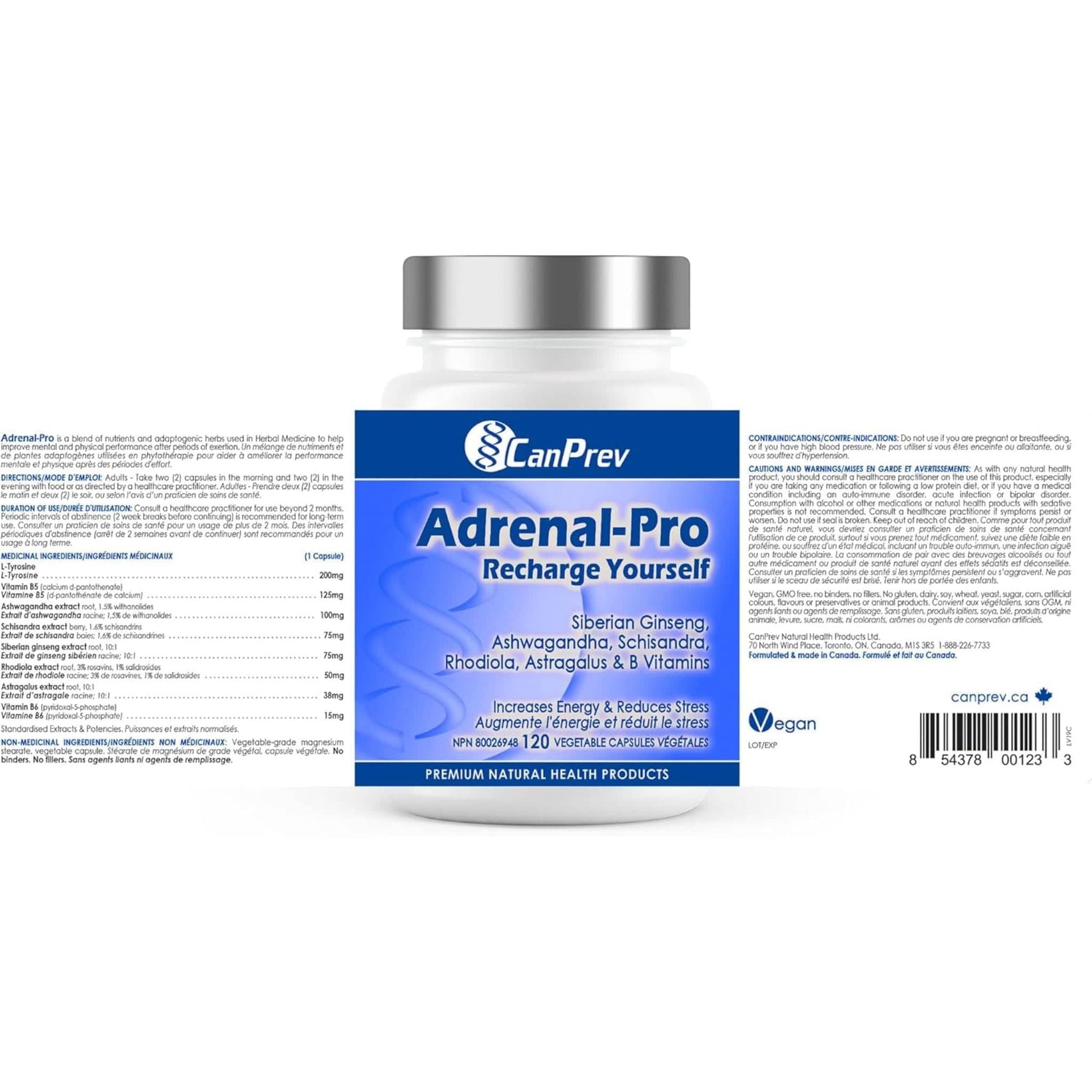 120 Vegetable Capsules | CanPrev Adrenal-Pro Recharge Yourself