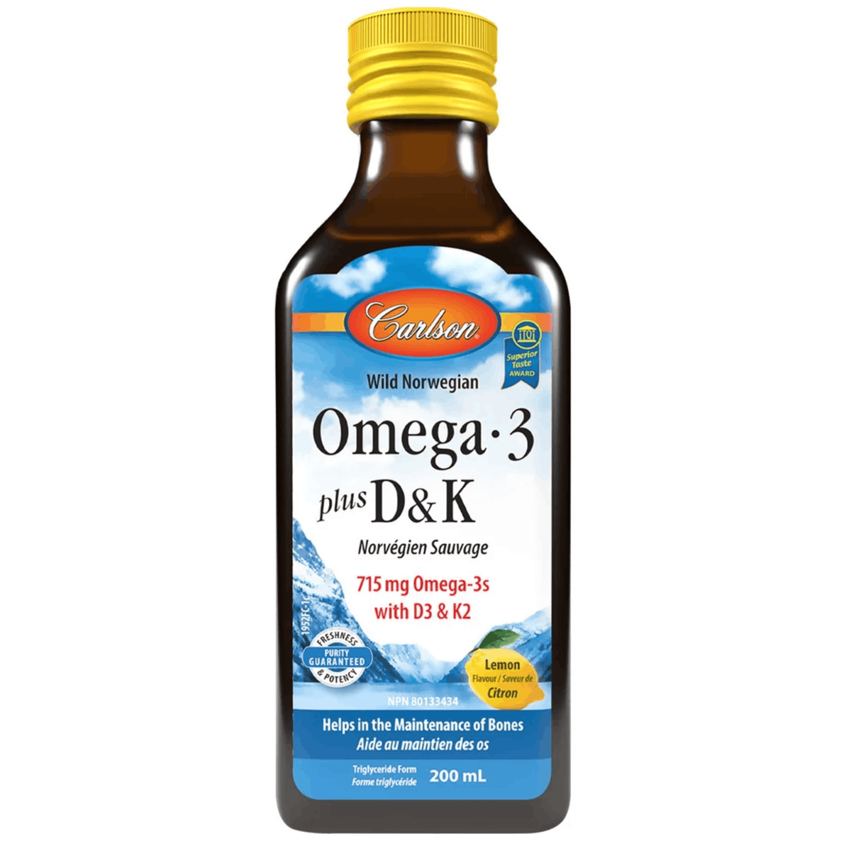 200ml Lemon | Carlson Wild Norwegian Omega-3 Plus Vitamin D and K