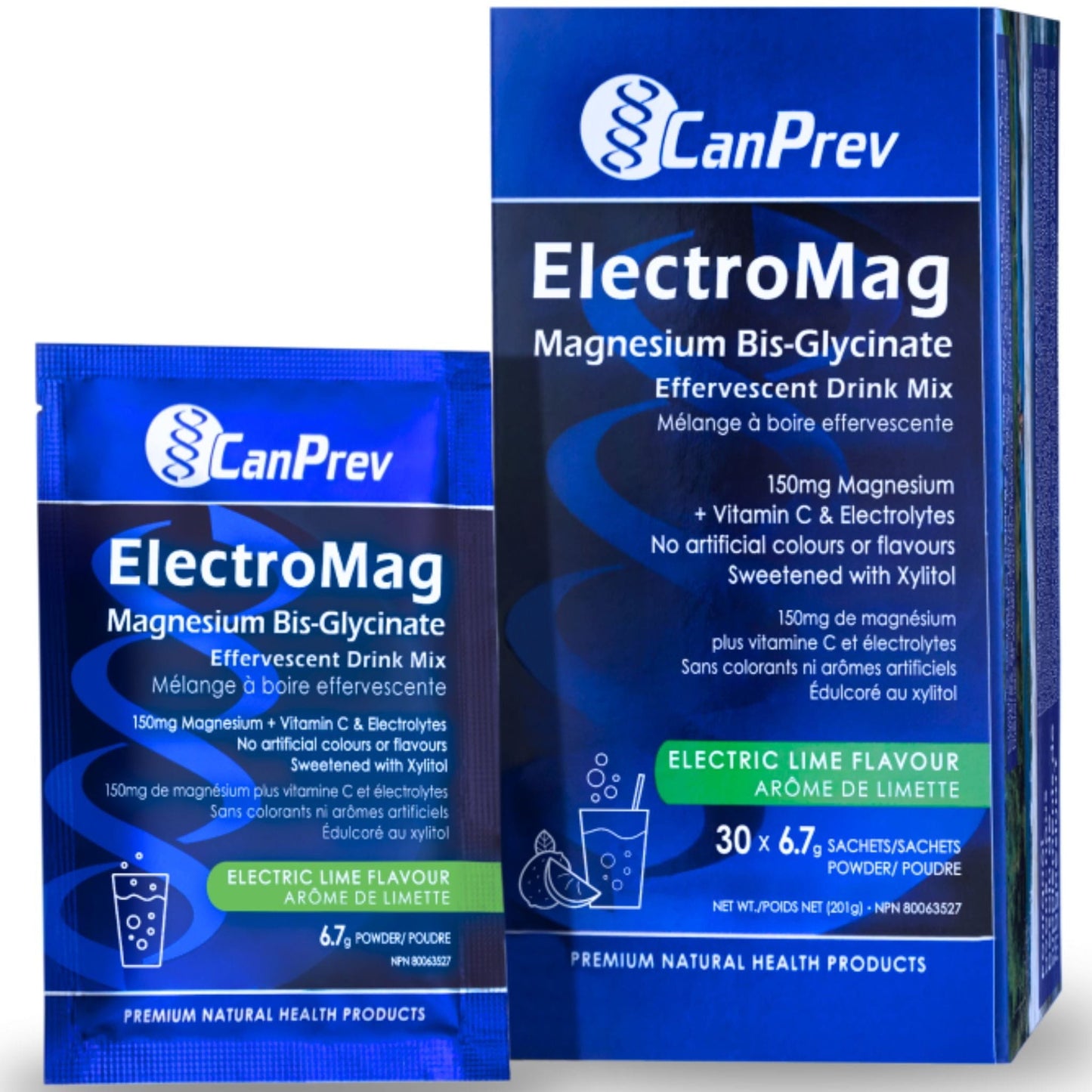 Electric Lime Flavour, 30 Packets | CanPrev ElectroMag Magnesium Bis-Glycinate Effervescent Drink Mix